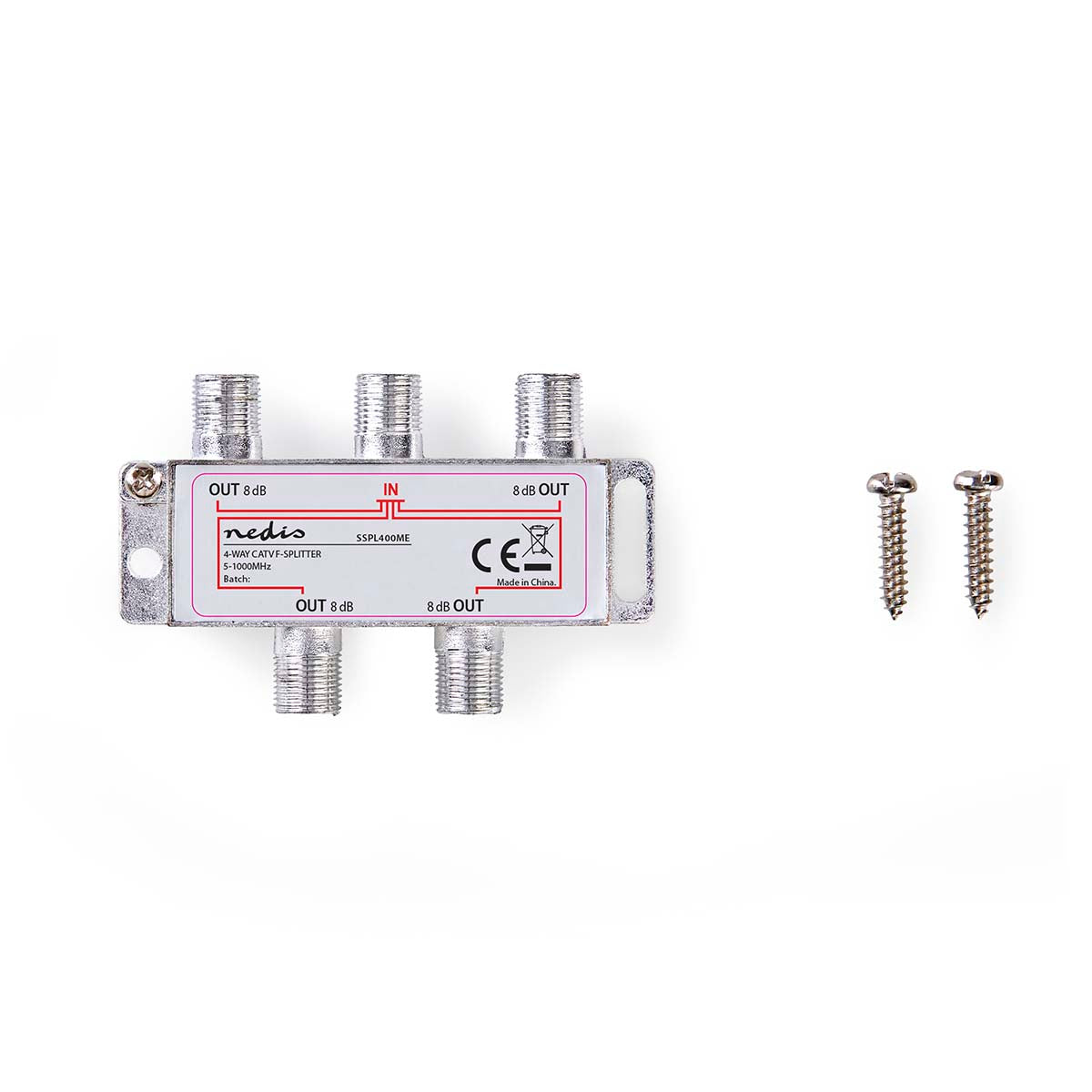 CATV-Splitter | 5 - 1000 MHz | Einführungsverlust: 8.0 dB | Anzahl der Ausgänge: 4 | 75 Ohm | Zinklegierung