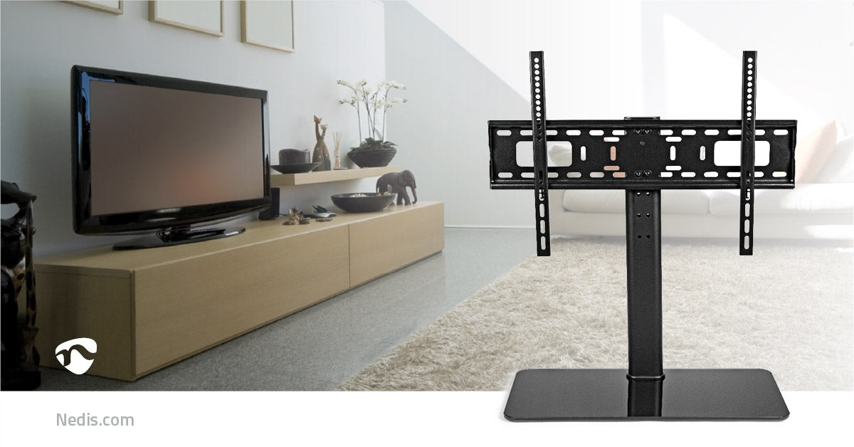 Fester TV-Ständer | 32-65 " | maximal unterstützes Bildschirmgewicht: 45 kg | Einstellbare voreingestellte Höhen | Gehärtetes Glas / Stahl | Schwarz