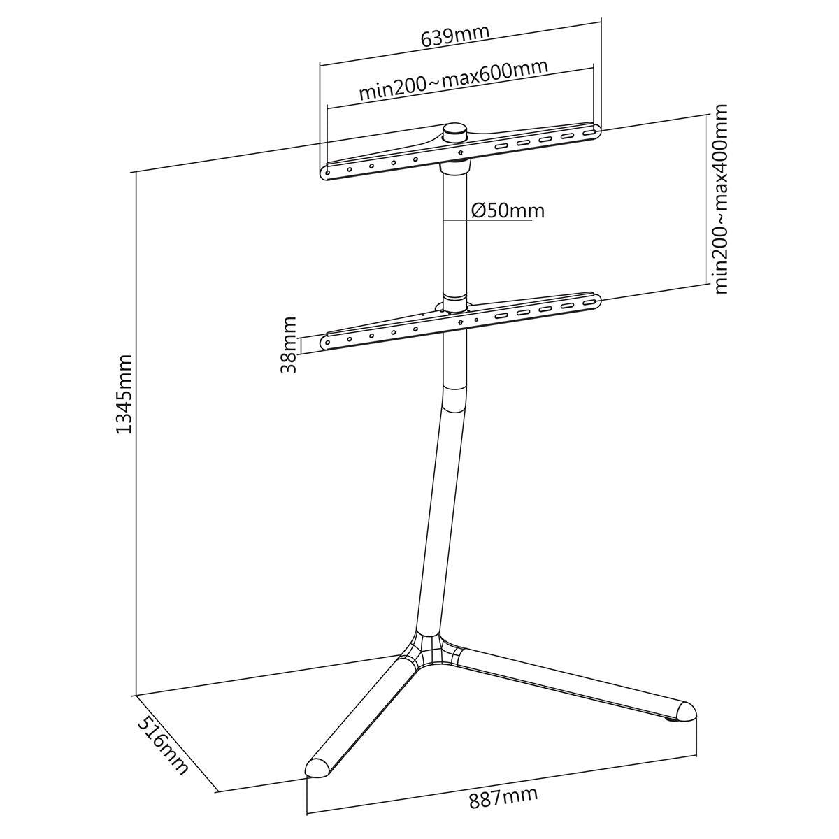 TV Bodenständer | 49-70 " | maximal unterstützes Bildschirmgewicht: 40 kg | V-shape Design | Anti-Kipp-Gurt | Schnappverschluss | Aluminium / Stahl | Schwarz