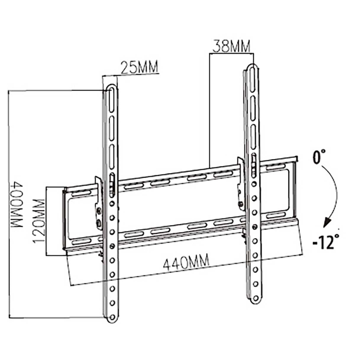 Neigbare TV-Wandhalterung | 23-55 " | maximal unterstützes Bildschirmgewicht: 35 kg | kippbar: 12 ° | Minimaler Wandabstand: 38 mm | Stahl | Schwarz