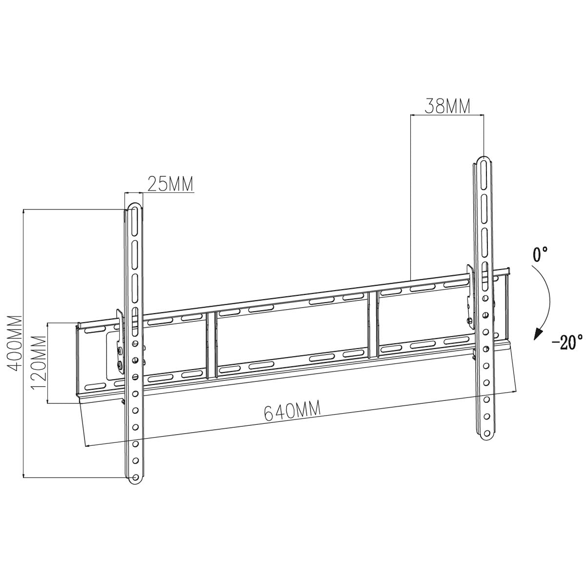 Neigbare TV-Wandhalterung | 37-70 " | maximal unterstützes Bildschirmgewicht: 35 kg | kippbar: 20 ° | Minimaler Wandabstand: 38 mm | Stahl | Schwarz