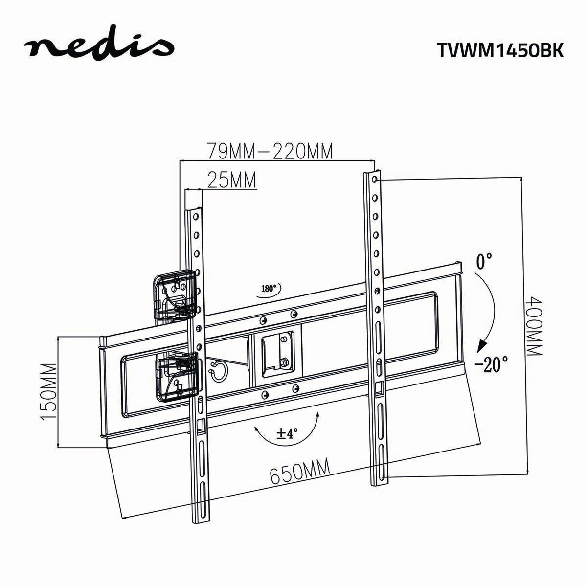 Vollbewegliche-TV-Wandhalterung | 37-70 " | maximal unterstützes Bildschirmgewicht: 35 kg | kippbar | drehbar | Minimaler Wandabstand: 79 mm | Maximaler Wandabstand: 220 mm | 2 Drehpunkt(e) | ABS / Stahl | Schwarz