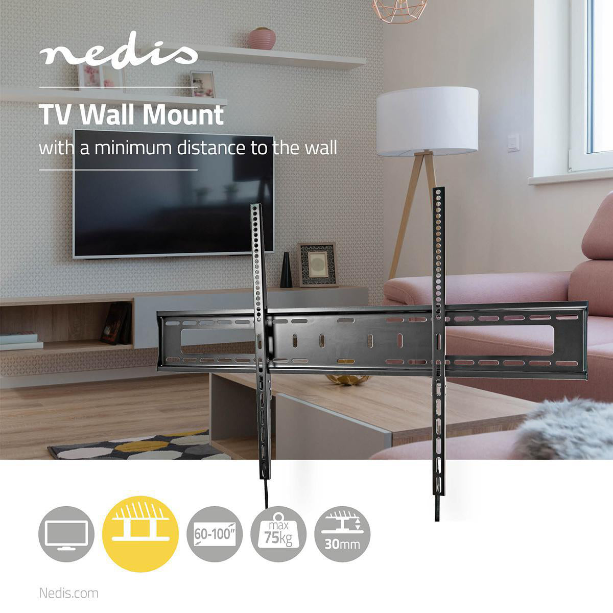 Feste TV-Wandhalterung | 60-100 " | maximal unterstützes Bildschirmgewicht: 75 kg | Minimaler Wandabstand: 30.5 mm | Metall / Stahl | Schwarz