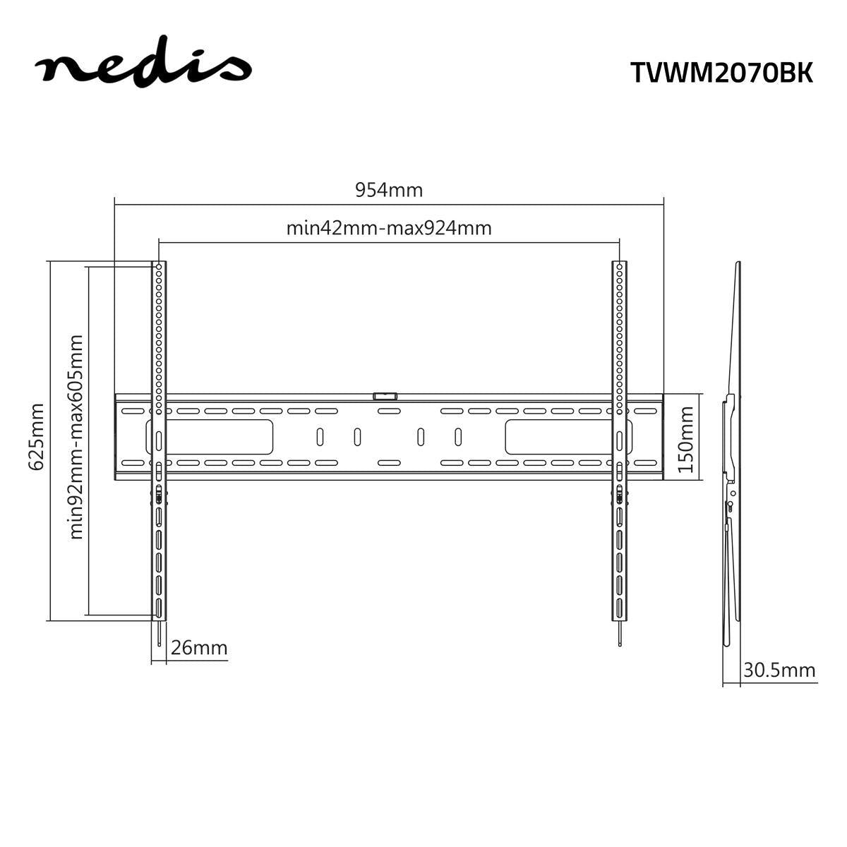 Feste TV-Wandhalterung | 60-100 " | maximal unterstützes Bildschirmgewicht: 75 kg | Minimaler Wandabstand: 30.5 mm | Metall / Stahl | Schwarz