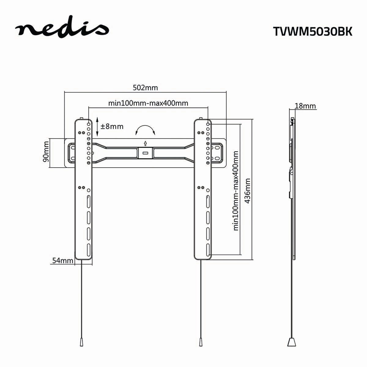 Feste TV-Wandhalterung | 32-55 " | maximal unterstützes Bildschirmgewicht: 35 kg | Minimaler Wandabstand: 18 mm | Stahl | Schwarz