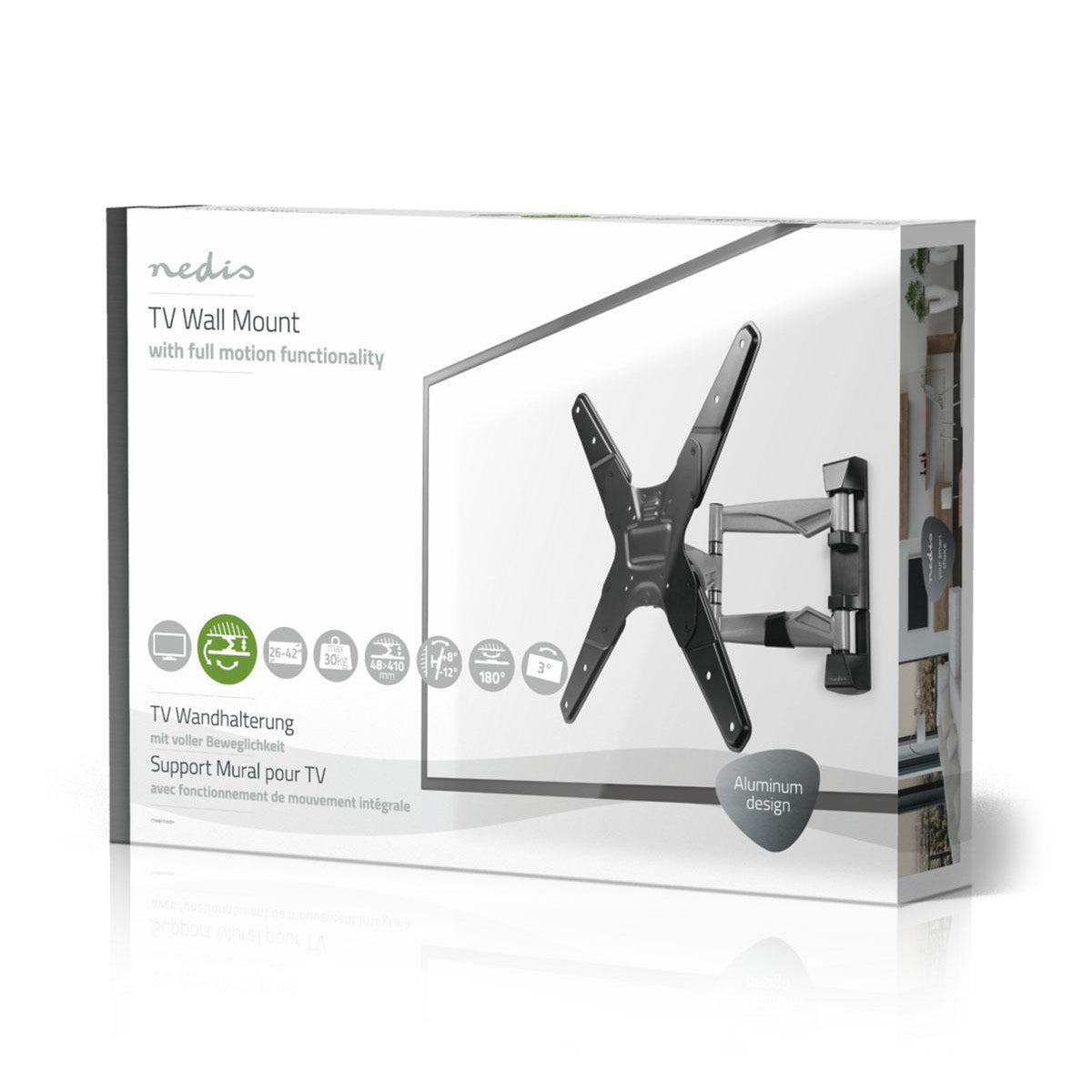 Vollbewegliche-TV-Wandhalterung | 23-55 " | maximal unterstützes Bildschirmgewicht: 30 kg | kippbar | drehbar | Minimaler Wandabstand: 48 mm | Maximaler Wandabstand: 410 mm | 3 Drehpunkt(e) | Stahl | Schwarz