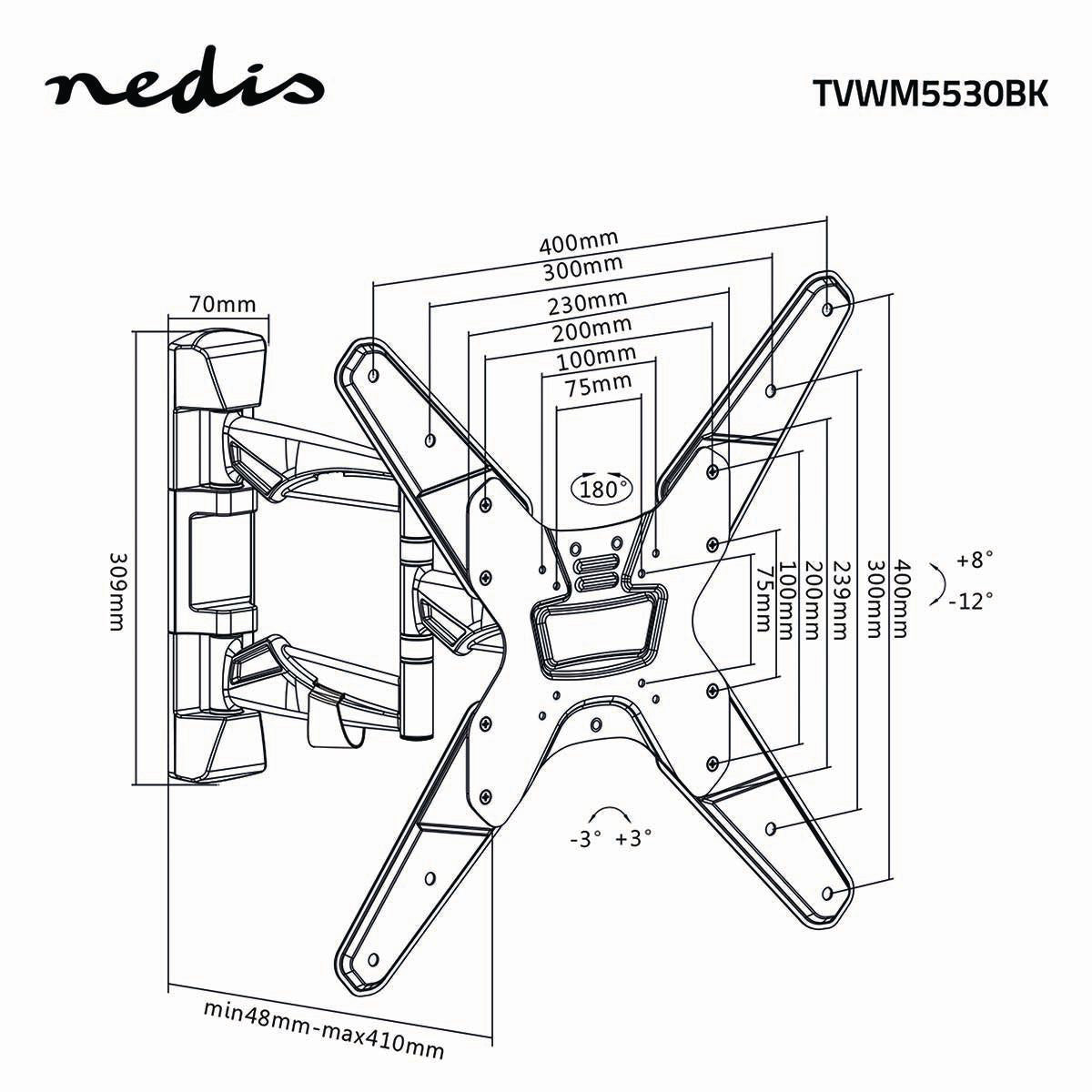 Vollbewegliche-TV-Wandhalterung | 23-55 " | maximal unterstützes Bildschirmgewicht: 30 kg | kippbar | drehbar | Minimaler Wandabstand: 48 mm | Maximaler Wandabstand: 410 mm | 3 Drehpunkt(e) | Stahl | Schwarz