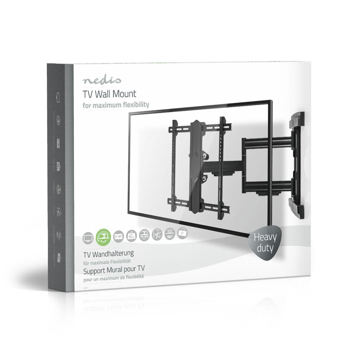 Vollbewegliche-TV-Wandhalterung | 37-80 " | maximal unterstützes Bildschirmgewicht: 50 kg | kippbar | drehbar | Minimaler Wandabstand: 70 mm | Maximaler Wandabstand: 650 mm | 3 Drehpunkt(e) | Stahl | Schwarz