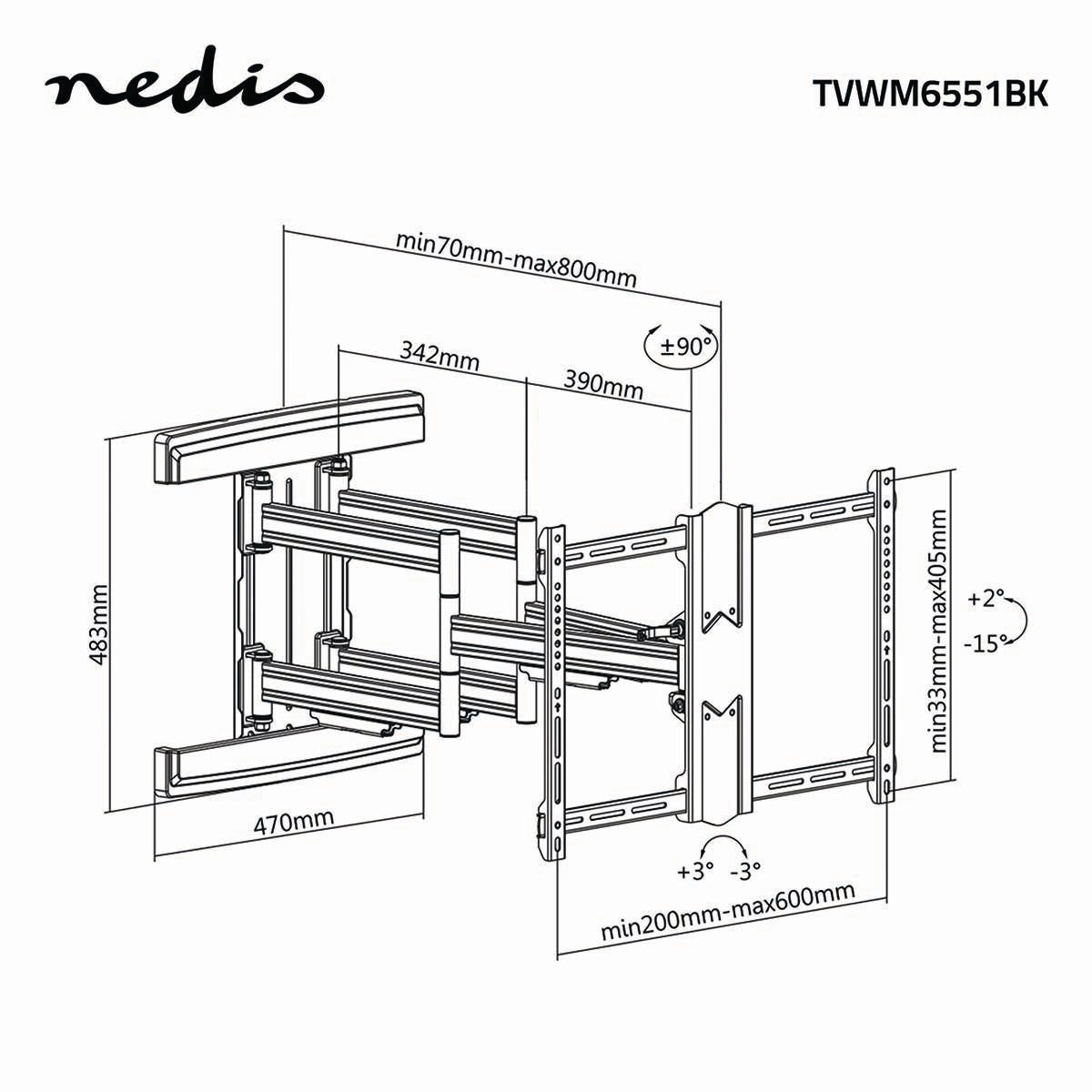 Vollbewegliche-TV-Wandhalterung | 37-80 " | maximal unterstützes Bildschirmgewicht: 70 kg | kippbar | drehbar | Minimaler Wandabstand: 70 mm | Maximaler Wandabstand: 800 mm | 6 Drehpunkt(e) | Stahl | Schwarz