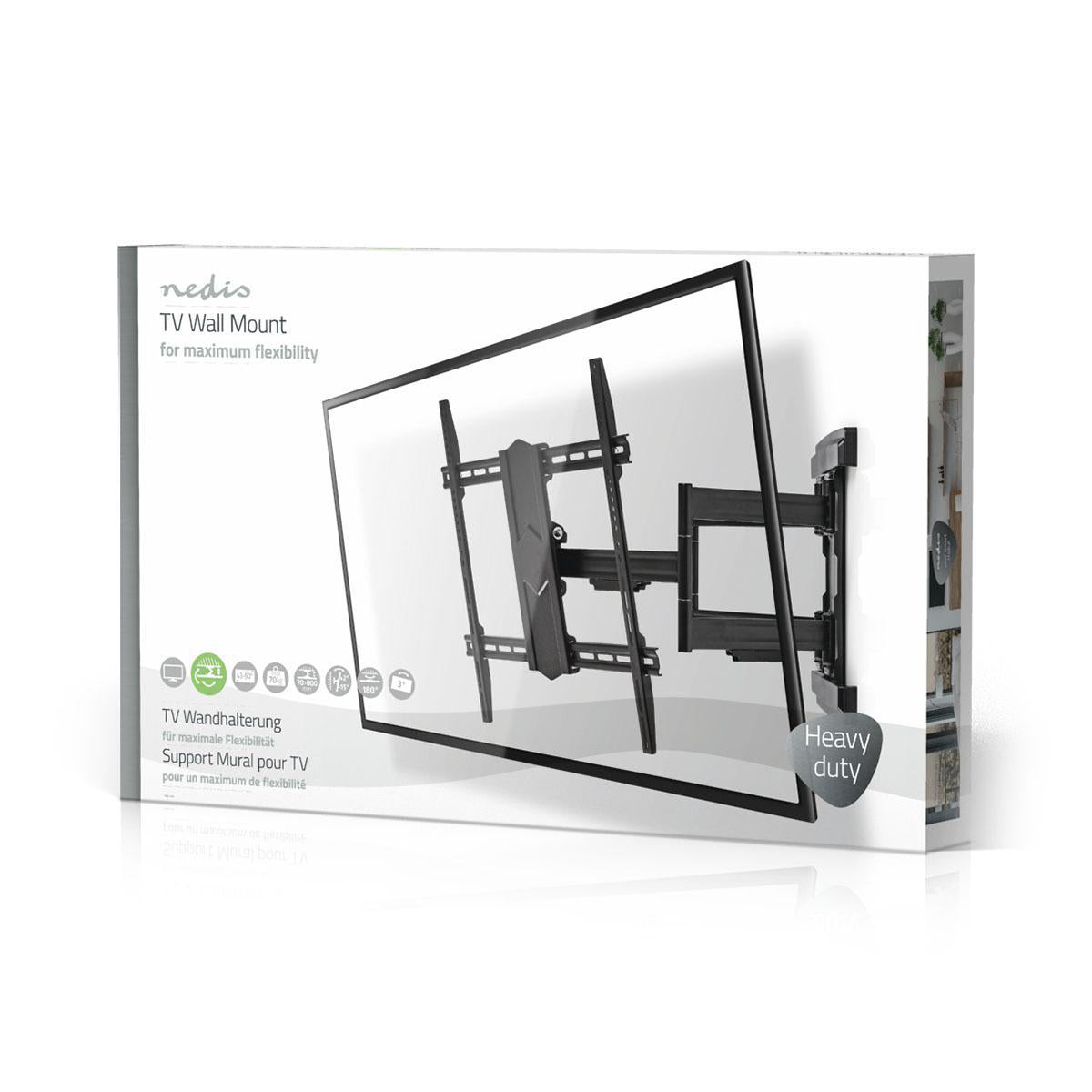 Vollbewegliche-TV-Wandhalterung | 43 - 100 " | maximal unterstützes Bildschirmgewicht: 70 kg | kippbar | drehbar | Minimaler Wandabstand: 70 mm | Maximaler Wandabstand: 800 mm | 3 Drehpunkt(e) | Stahl | Schwarz