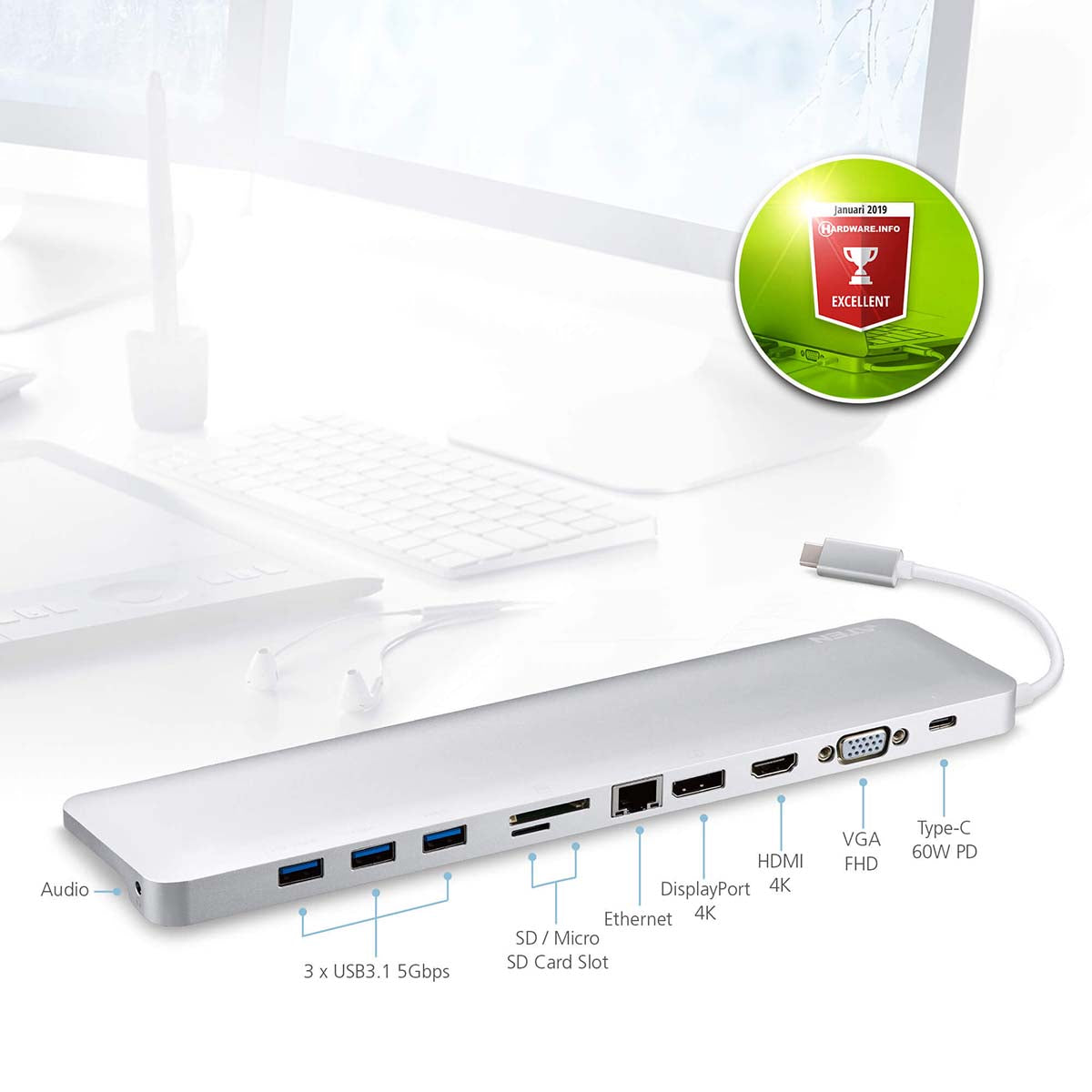 USB-C Multiport Dock mit Power Passthrough