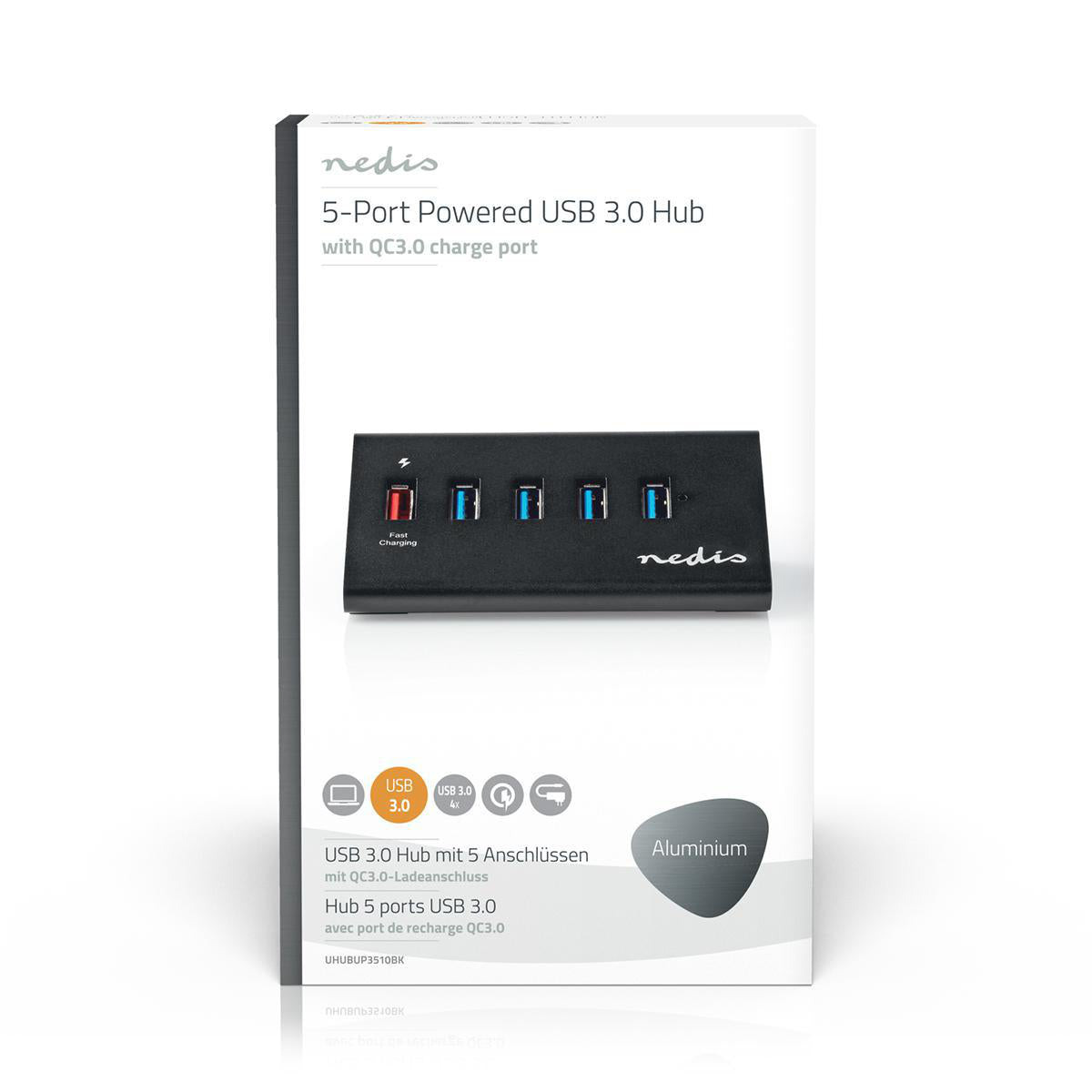 USB-Hub | USB Micro-B Buchse | USB-A Buchse | 5-Port port(s) | QC3.0 / USB 3.2 Gen 1 | Netzstromversorgung / Stromversorgung über USB | 5 Gbps | 5x USB