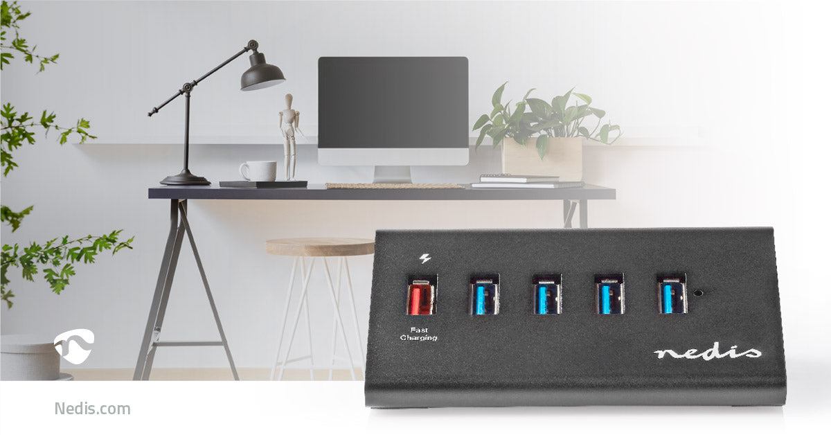 USB-Hub | USB Micro-B Buchse | USB-A Buchse | 5-Port port(s) | QC3.0 / USB 3.2 Gen 1 | Netzstromversorgung / Stromversorgung über USB | 5 Gbps | 5x USB