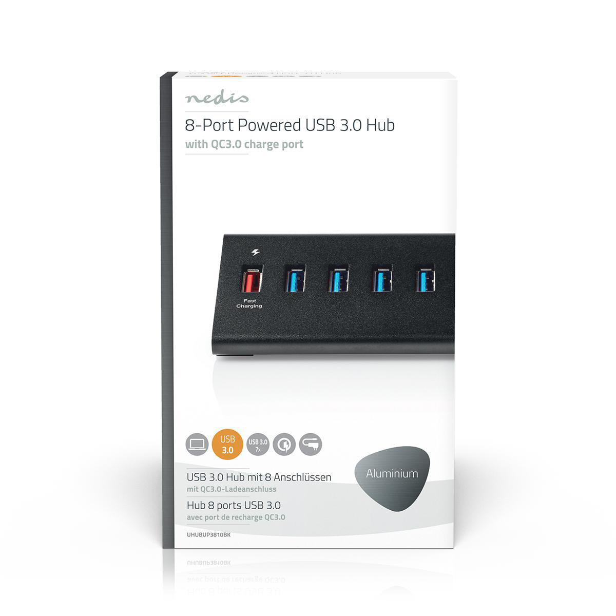 USB-Hub | USB Micro-B Buchse | USB-A Buchse | 8-Port port(s) | QC3.0 / USB 3.2 Gen 1 | Netzstromversorgung / Stromversorgung über USB | 5 Gbps | 8x USB