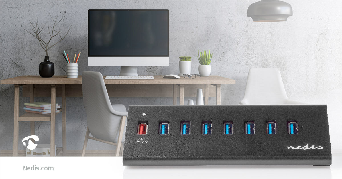 USB-Hub | USB Micro-B Buchse | USB-A Buchse | 8-Port port(s) | QC3.0 / USB 3.2 Gen 1 | Netzstromversorgung / Stromversorgung über USB | 5 Gbps | 8x USB