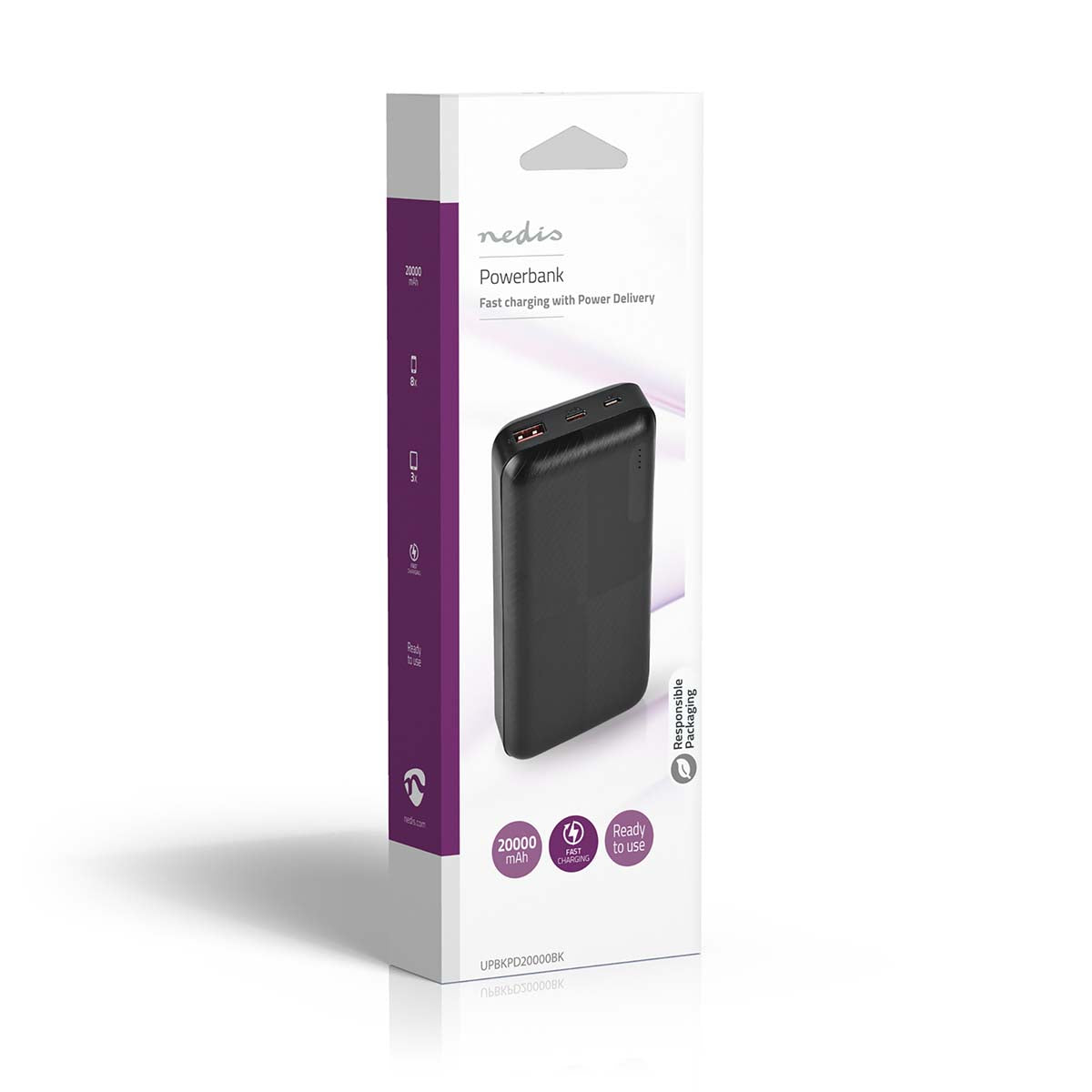 powerbank | 20000 mAh | 1.5 / 2.0 / 3.0 A | Anzahl der Ausgänge: 2 | Ausgangsanschluss: 1x USB-A / 1x USB-C™ | Eingangsverbindung: 1x Micro USB / 1x USB-C™ | PD2.0 18W | Lithium-Polymer