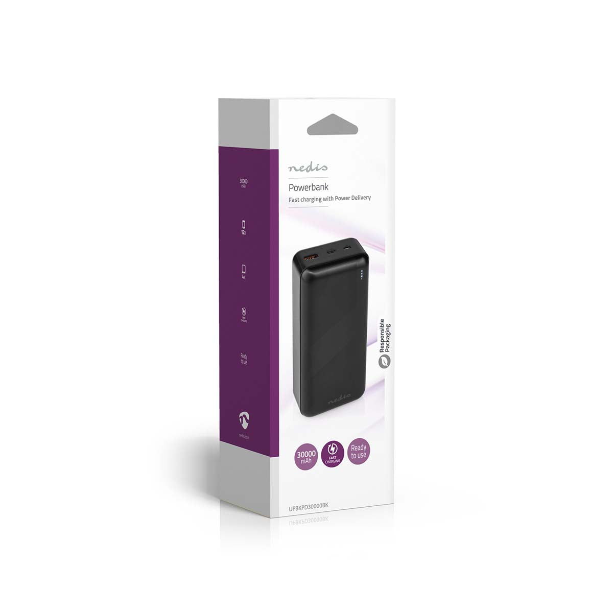 powerbank | 30000 mAh | 1.5 / 2.0 / 3.0 A | Anzahl der Ausgänge: 2 | Ausgangsanschluss: 1x USB-A / 1x USB-C™ | Eingangsverbindung: 1x Micro USB / 1x USB-C™ | PD3.0 20W | Lithium-Polymer