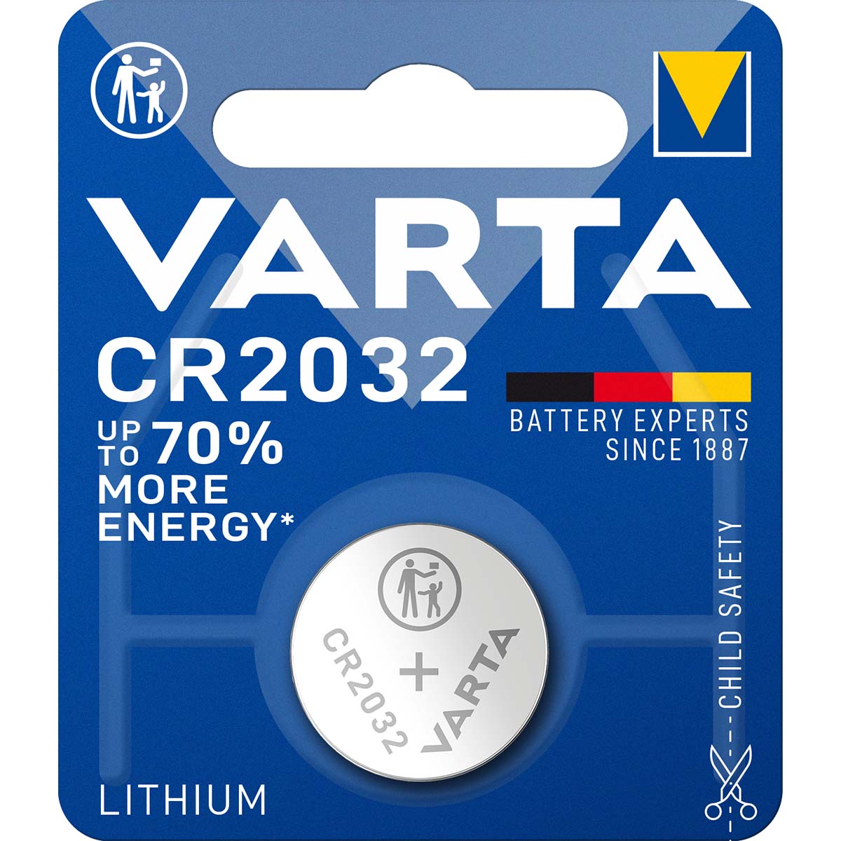 Lithium-Knopfzellenbatterie CR2032 | 3 V DC | 220 mAh | 1-Blister | Silber