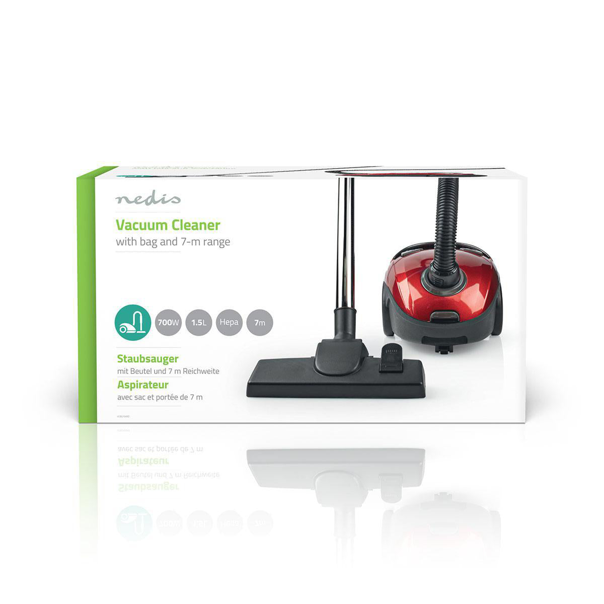 Staubsauger mit Beutel | Mit Beutel | 700 W | Staubkapazität: 1.5 l | Kombi-Bürste | Aktionsradius: 7 m | Hepa | Anthrazit / Red
