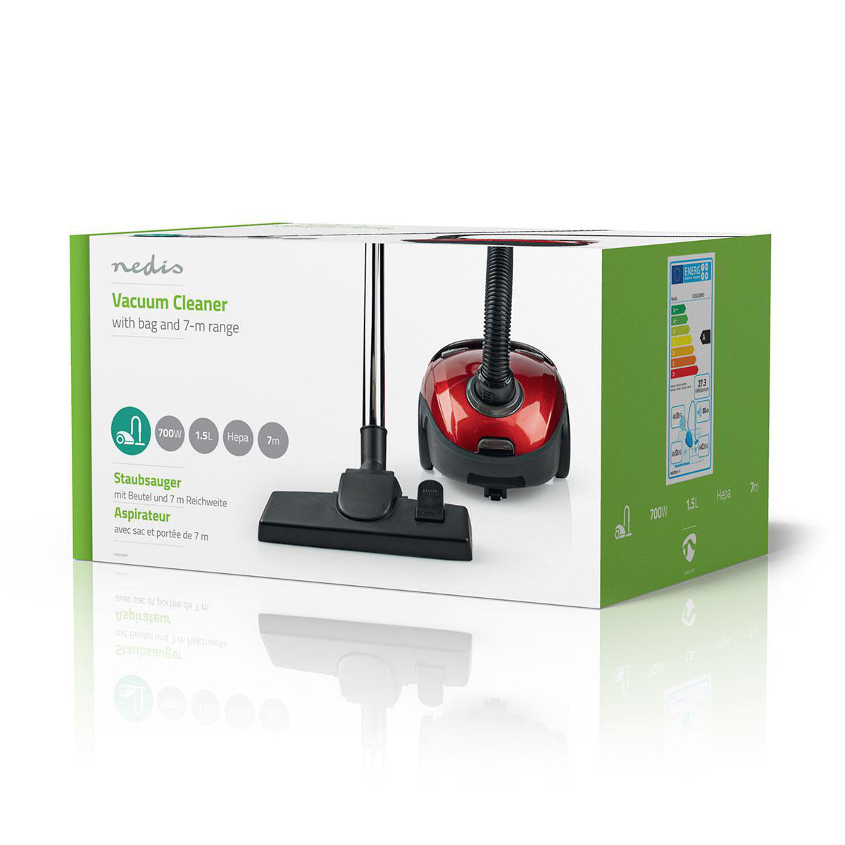 Staubsauger mit Beutel | Mit Beutel | 700 W | Staubkapazität: 1.5 l | Kombi-Bürste | Aktionsradius: 7 m | Hepa | Anthrazit / Red