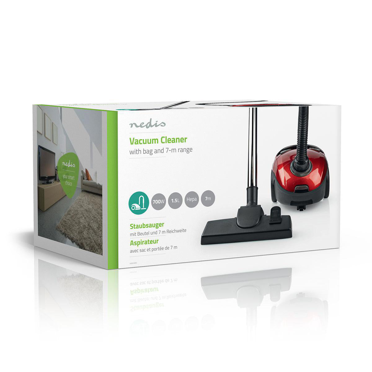 Staubsauger mit Beutel | Mit Beutel | 700 W | Staubkapazität: 1.5 l | Kombi-Bürste | Aktionsradius: 7 m | Hepa | Anthrazit / Red