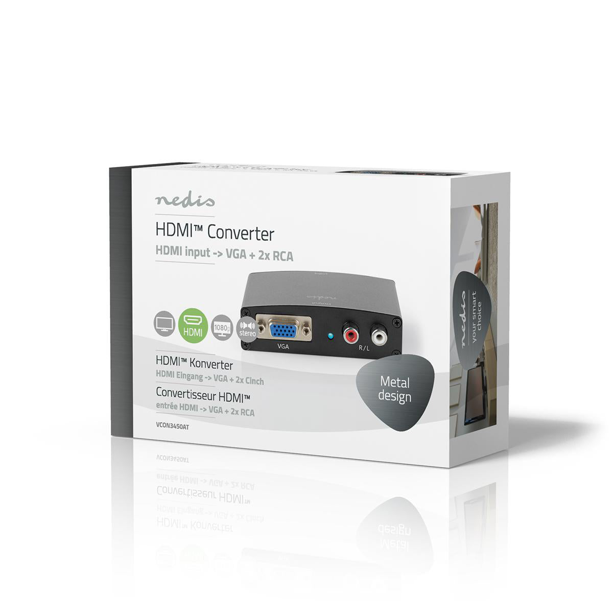HDMI ™ Converter | HDMI™ Eingang | VGA Female / 2x Cinch Buchse | 1-Weg | 1280x768 | 1.65 Gbps | Aluminium | Anthrazit