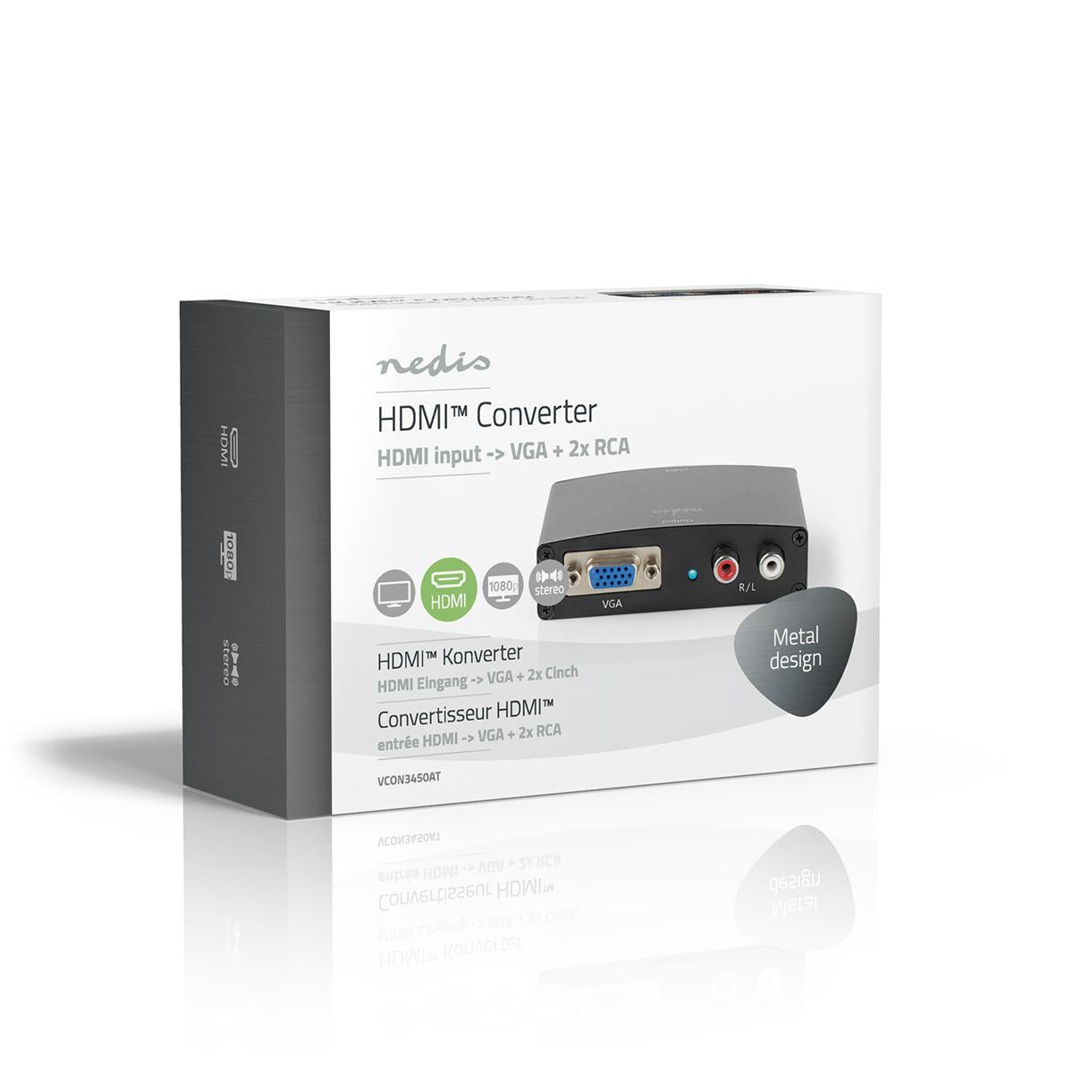 HDMI ™ Converter | HDMI™ Eingang | VGA Female / 2x Cinch Buchse | 1-Weg | 1280x768 | 1.65 Gbps | Aluminium | Anthrazit