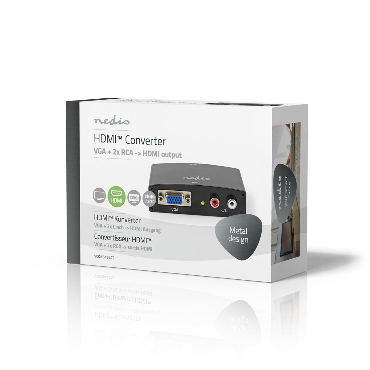 HDMI ™ Converter | VGA Female / 2x Cinch Buchse | HDMI™ Ausgang | 1-Weg | 1080p | 1.65 Gbps | Aluminium | Anthrazit