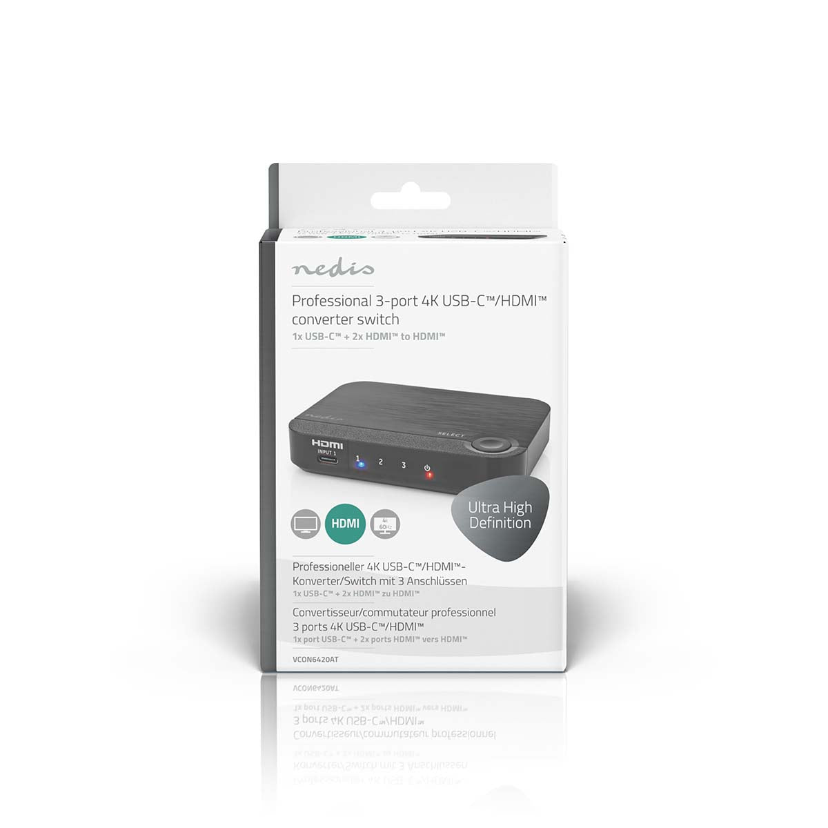 HDMI ™ Converter | 1x USB-C™ / 2x HDMI™ Eingang | 1x HDMI™ Ausgang | 1-Weg | 4K@60Hz | 18 Gbps | ABS | Anthrazit