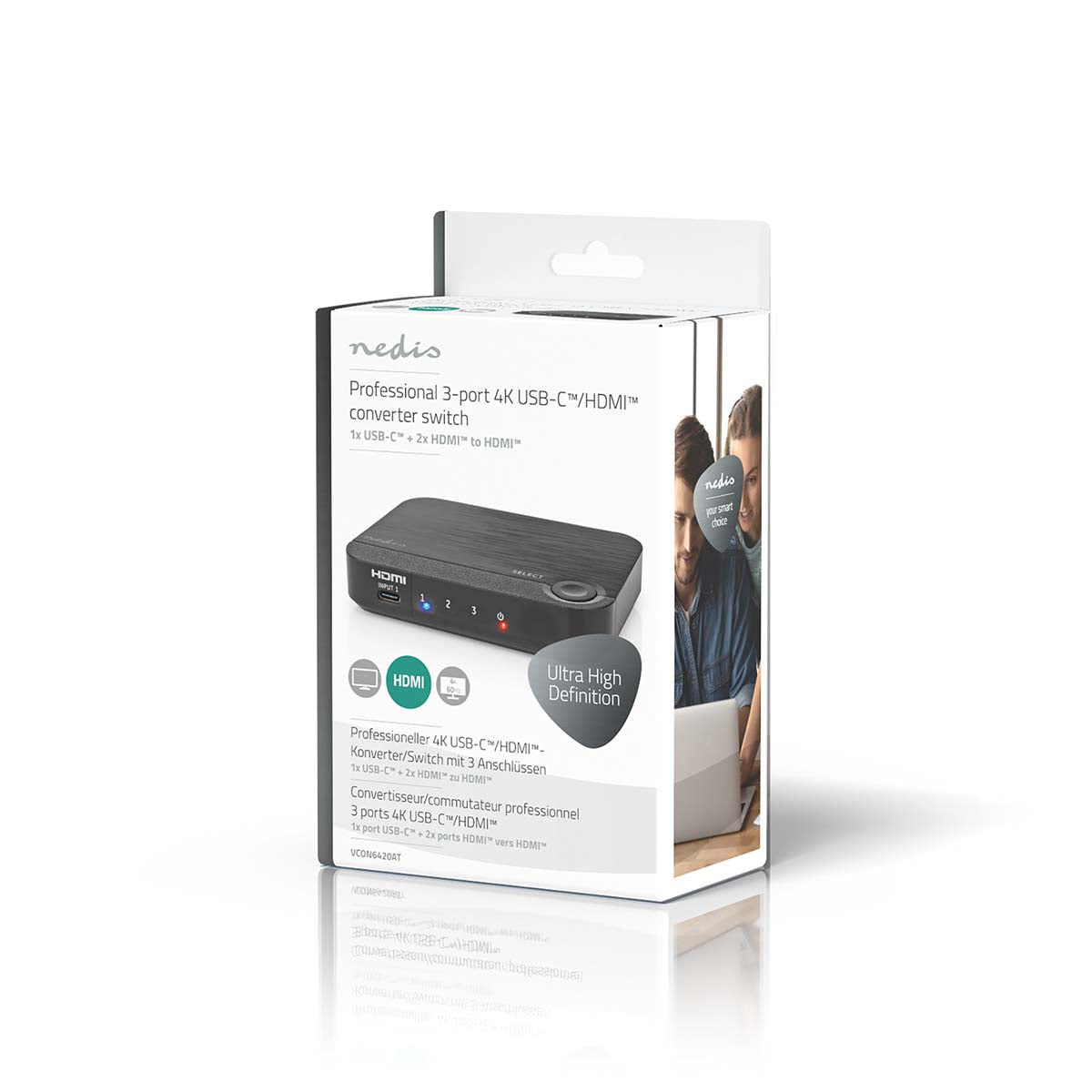 HDMI ™ Converter | 1x USB-C™ / 2x HDMI™ Eingang | 1x HDMI™ Ausgang | 1-Weg | 4K@60Hz | 18 Gbps | ABS | Anthrazit