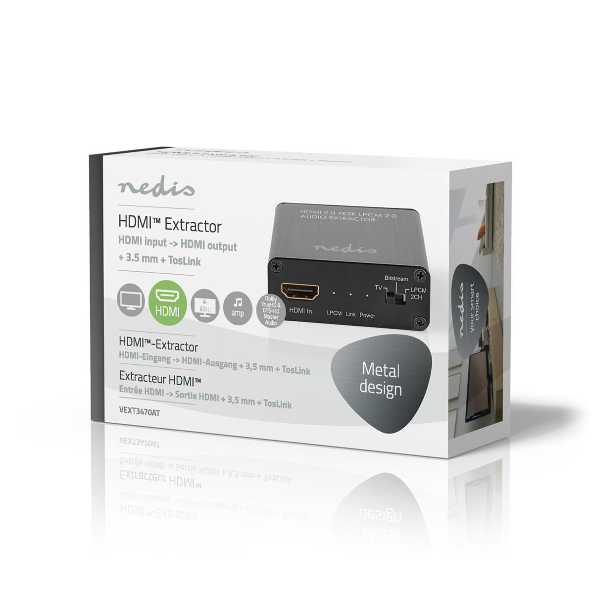 HDMI ™ Extractor | HDMI™ Eingang | HDMI™ Ausgang / TosLink Buchse / 1x 3.5 mm | Maximale Auflösung: 4K@60Hz | 18 Gbps | Metall | Anthrazit | Kartonverpackung