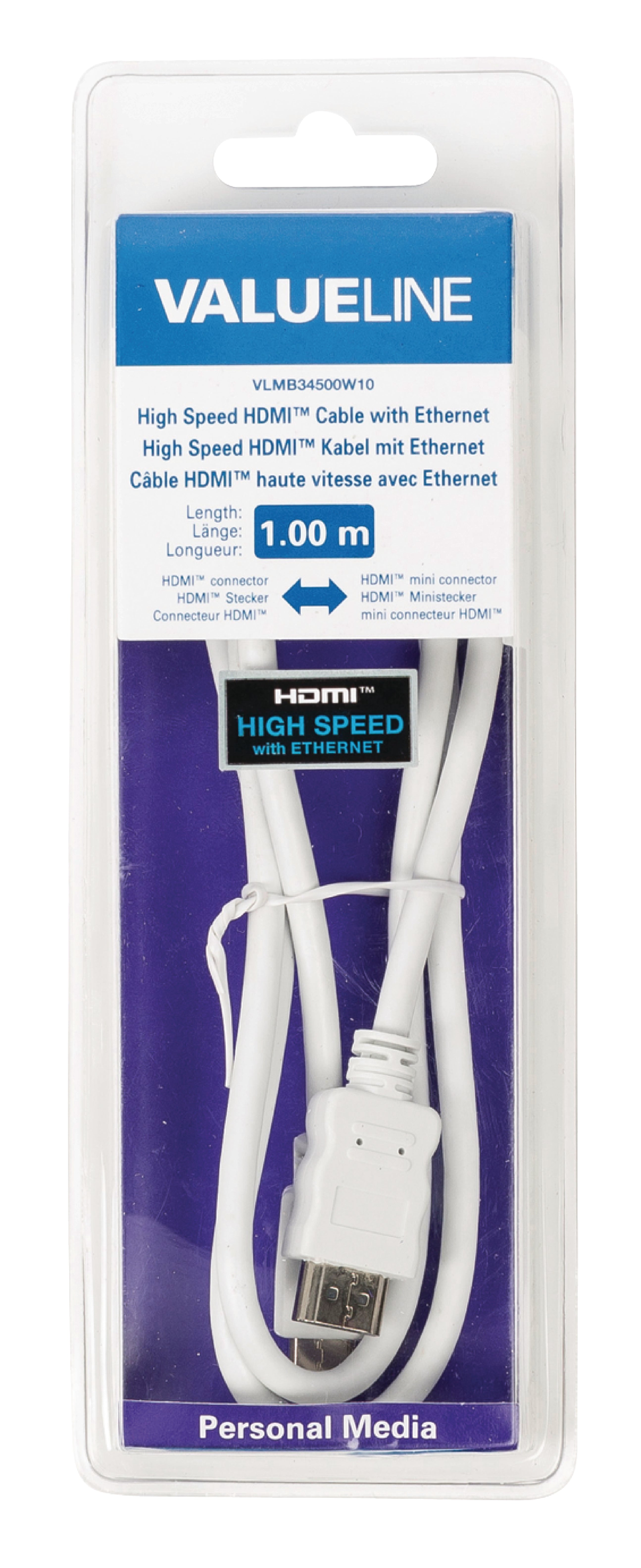 High Speed HDMI Kabel mit Ethernet HDMI Anschluss - HDMI Mini Stecker 1.00 m Weiss