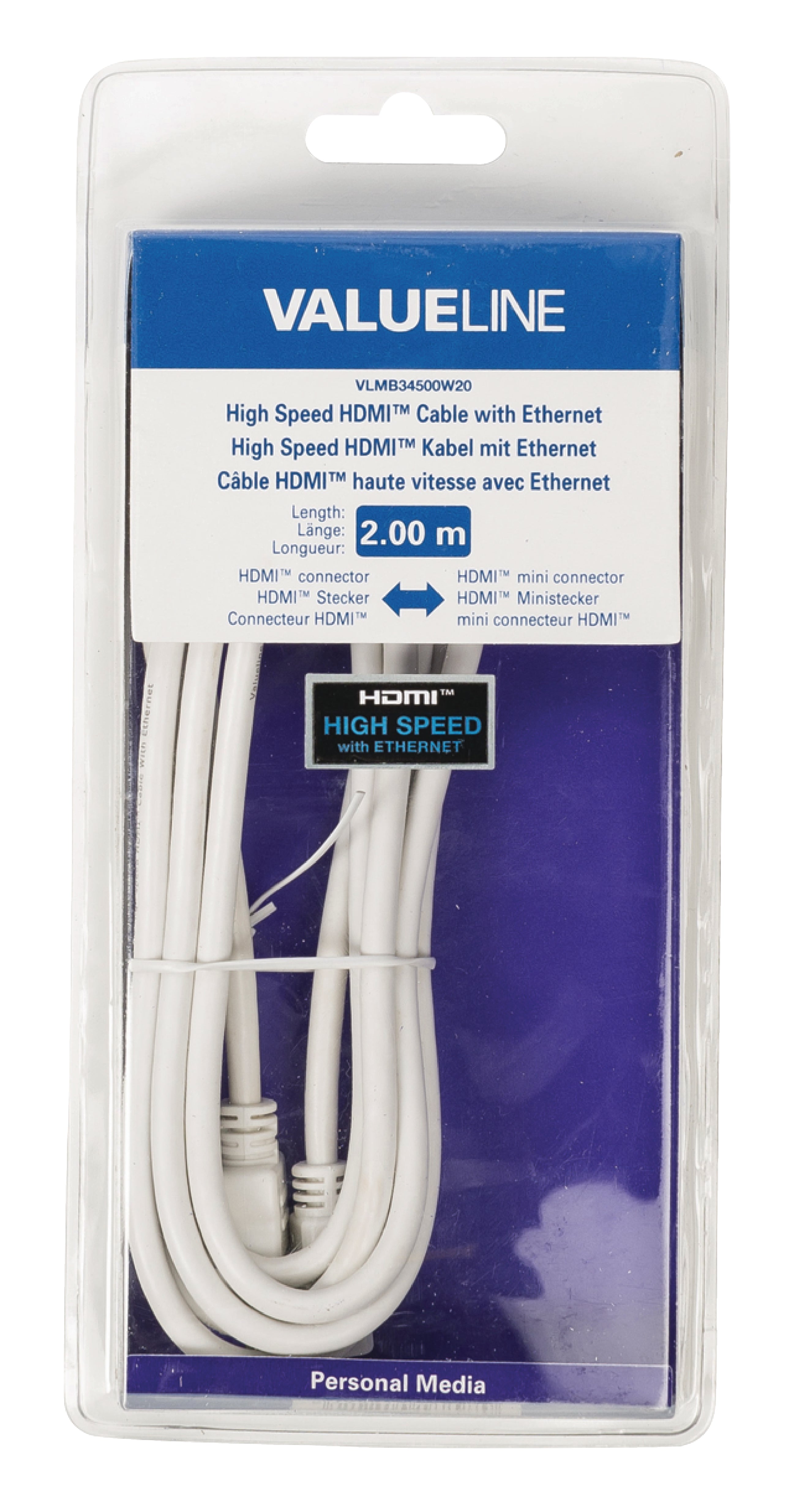 High Speed HDMI Kabel mit Ethernet HDMI Anschluss - HDMI Mini Stecker 2.00 m Weiss