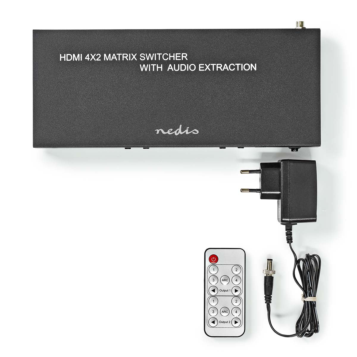 HDMI ™ Matrix Switch | 4x 2-Port port(s) | 4x HDMI™ Eingang | 2x 3.5 mm / 2x HDMI™ Ausgang / 2x TosLink | 4K@60Hz | 18 Gbps | ferngesteuert | Metall | Anthrazit