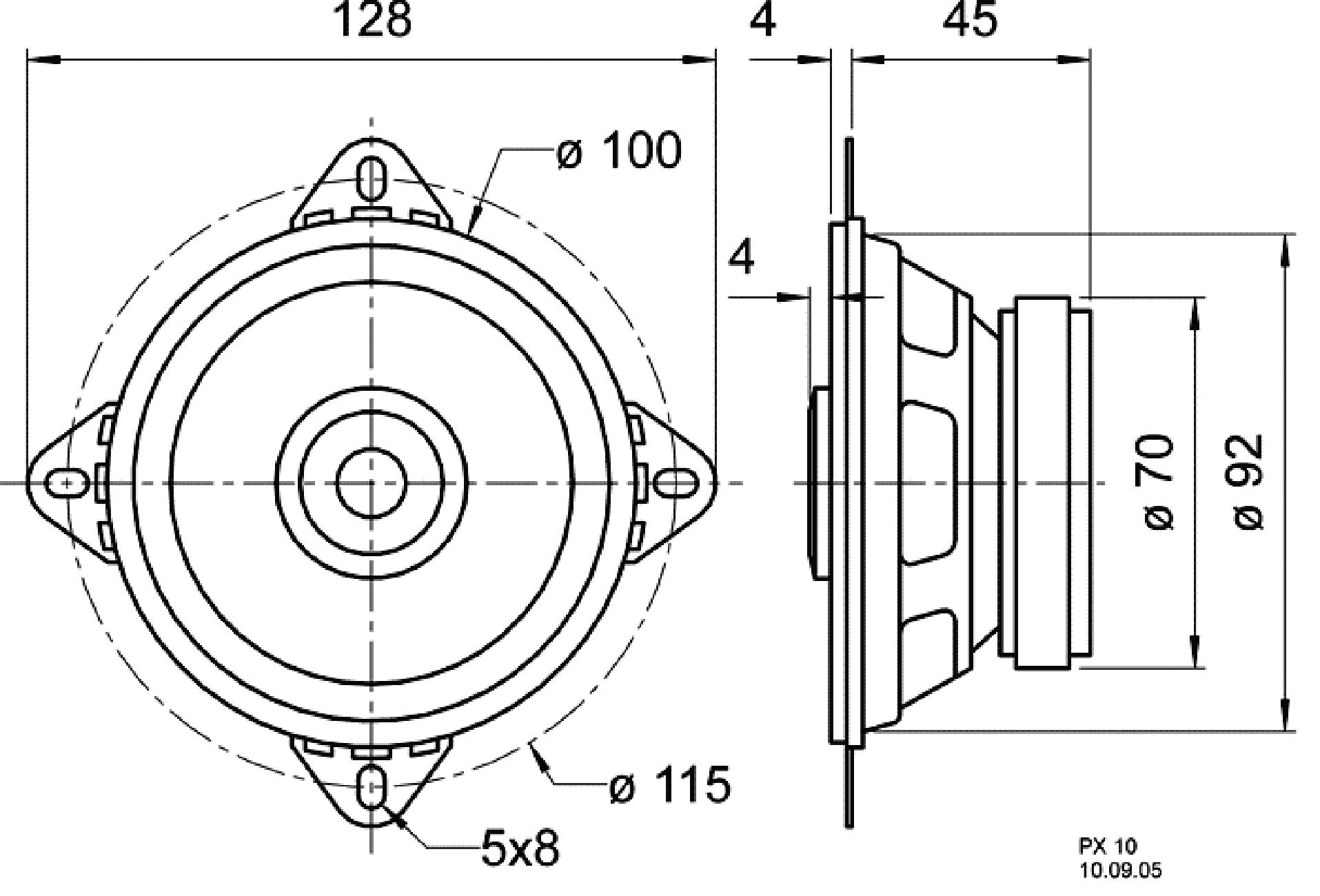 10 cm (4") 2-Wege-Koaxiallautsprecher mit Standardkorb und piezoelektrischem Hochtöner