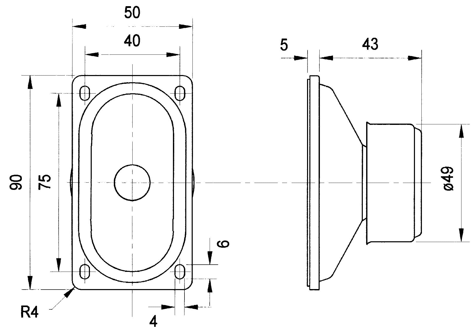 Magnetisch abgeschirmter 5 x 9 cm (2" x 3,5") Breitbandlautsprecher