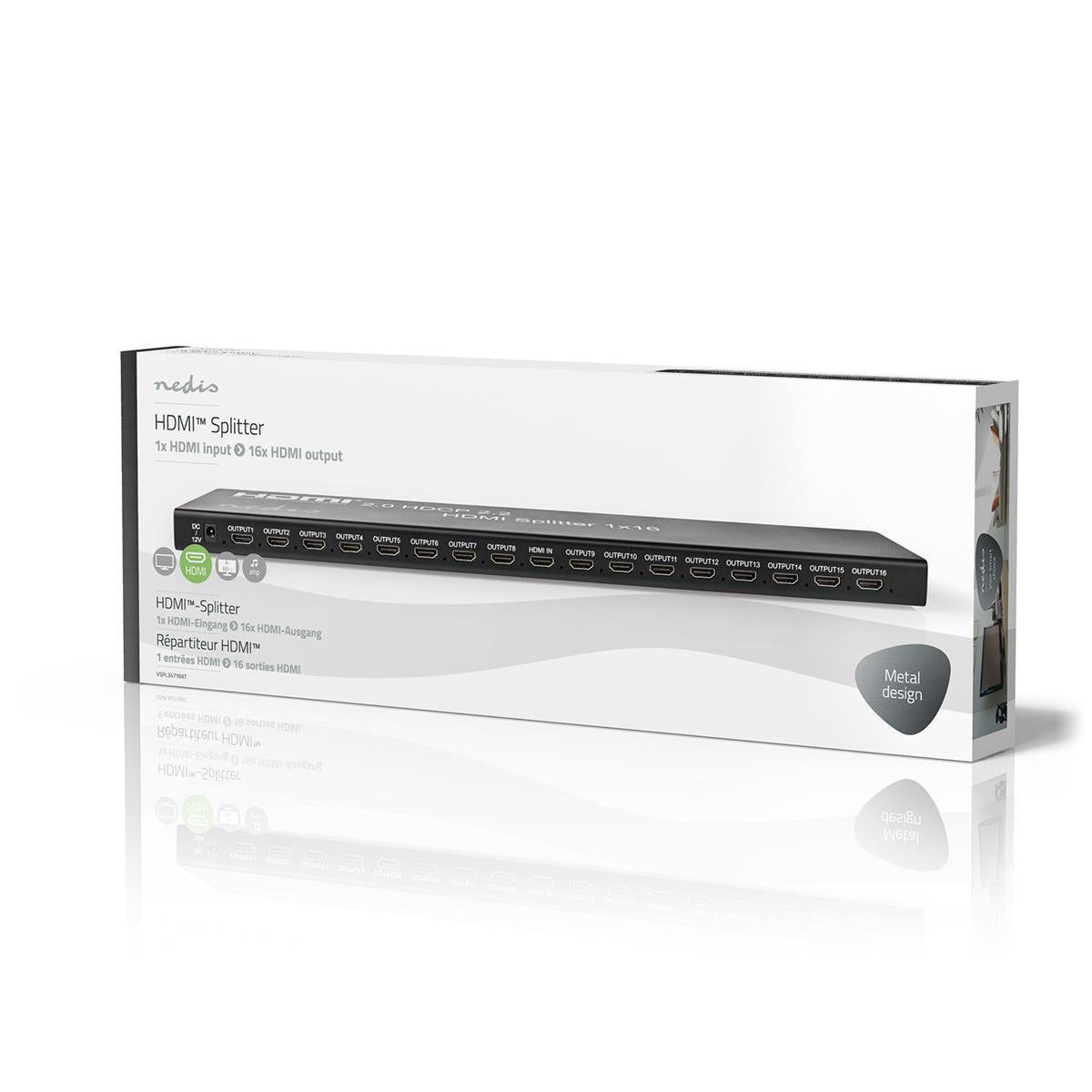 HDMI ™ Splitter | 2 x 8-Port port(s) | HDMI™ Eingang | USB-A Buchse / 16x HDMI™ Ausgang | 4K@60Hz | 18 Gbps | Metall | Anthrazit