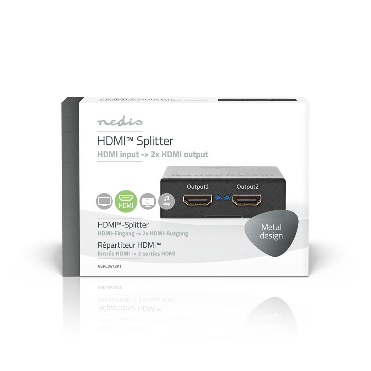 HDMI ™ Splitter | 2-Port port(s) | HDMI™ Eingang | 2x HDMI™ Ausgang | 4K@60Hz | 18 Gbps | Metall | Anthrazit