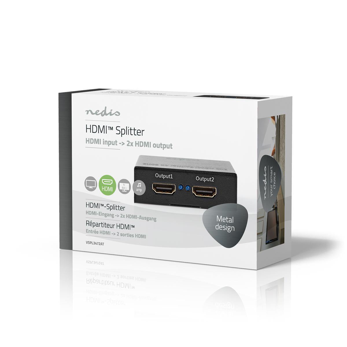 HDMI ™ Splitter | 2-Port port(s) | HDMI™ Eingang | 2x HDMI™ Ausgang | 4K@60Hz | 18 Gbps | Metall | Anthrazit