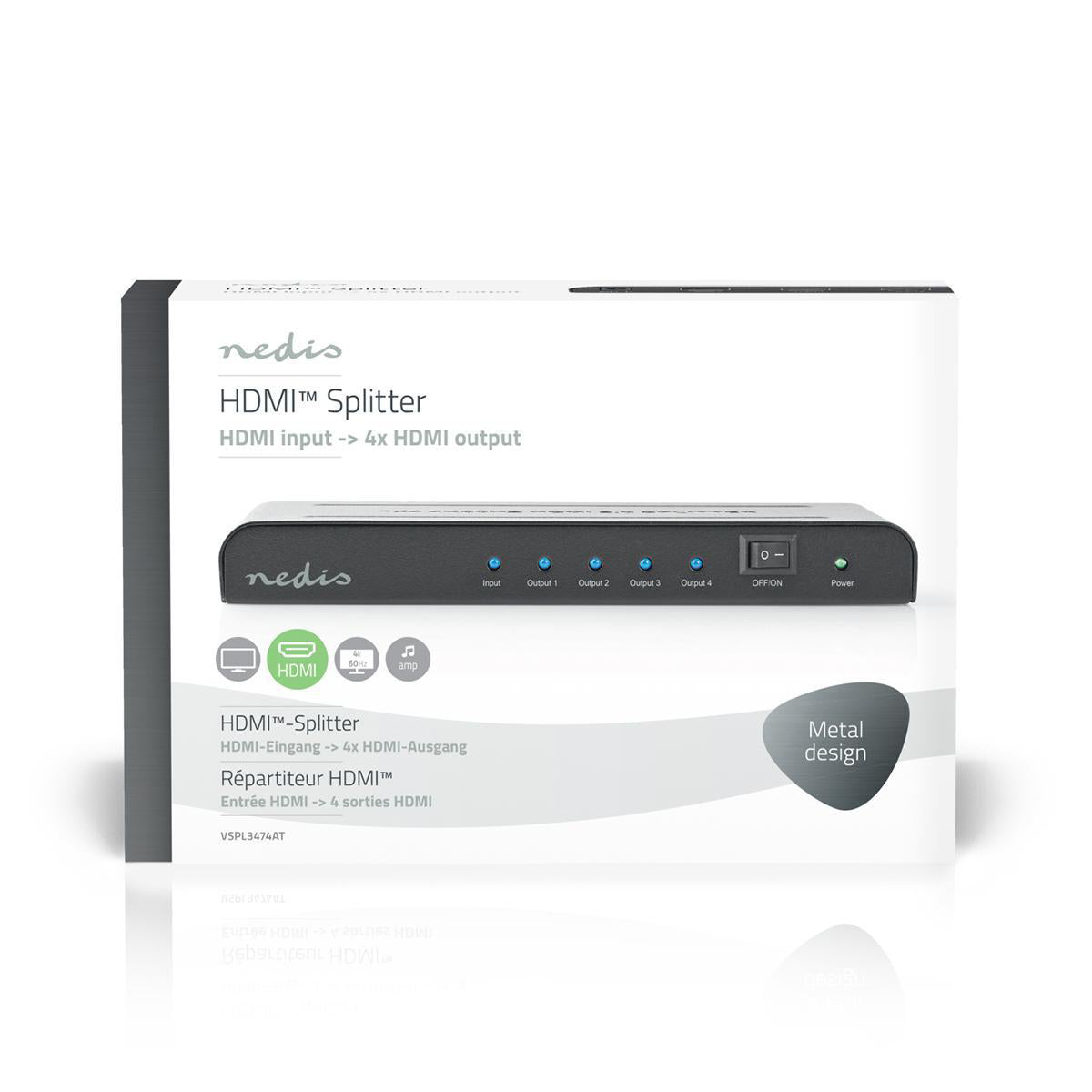 HDMI ™ Splitter | 4-Port port(s) | HDMI™ Eingang | 4x HDMI™ Ausgang | 4K@60Hz | 18 Gbps | Metall | Anthrazit