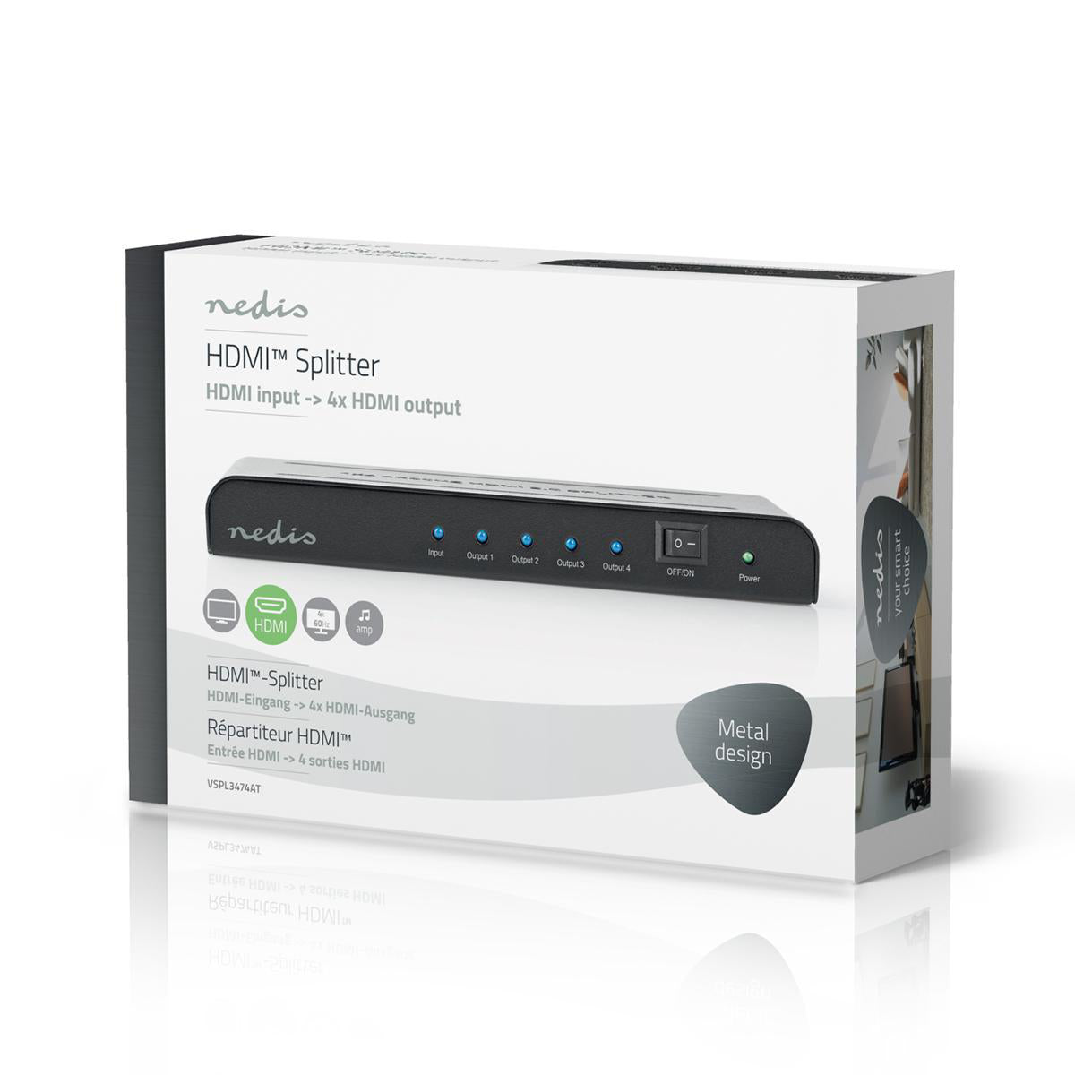 HDMI ™ Splitter | 4-Port port(s) | HDMI™ Eingang | 4x HDMI™ Ausgang | 4K@60Hz | 18 Gbps | Metall | Anthrazit