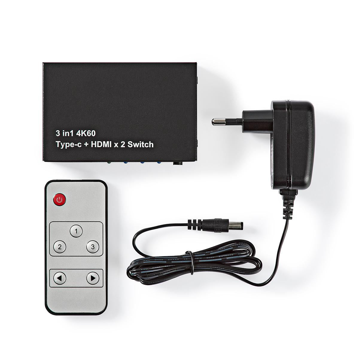 HDMI ™ Schalter | 3-Port port(s) | 1x USB-C™ / 2x HDMI™ Eingang | 1x HDMI™ Ausgang | 4K@60Hz | 18.0 Gbps | Metall | Anthrazit