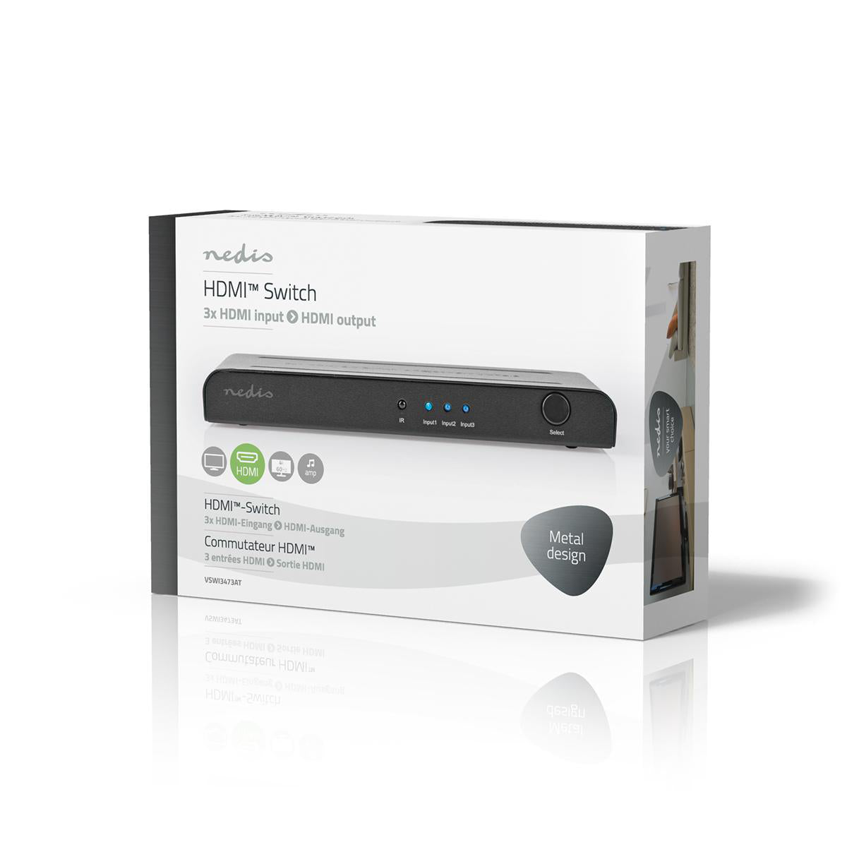 HDMI ™ Schalter | 3-Port port(s) | 3x HDMI™ Eingang | 1x HDMI™ Ausgang | 4K@60Hz | 18 Gbps | ferngesteuert | Metall | Anthrazit