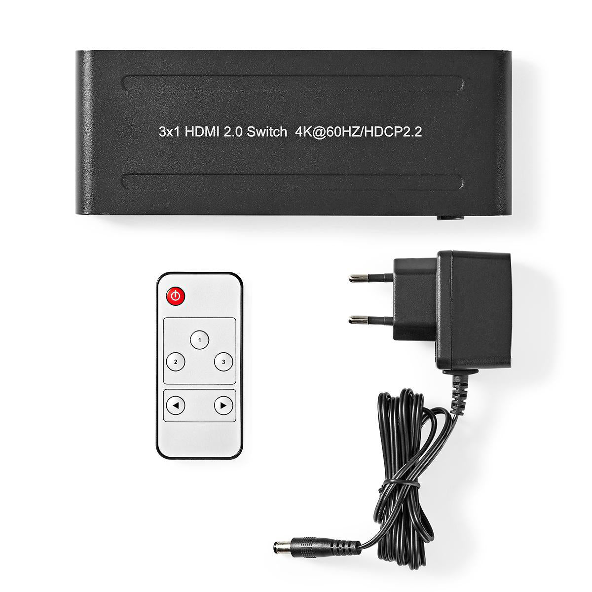 HDMI ™ Schalter | 3-Port port(s) | 3x HDMI™ Eingang | 1x HDMI™ Ausgang | 4K@60Hz | 18 Gbps | ferngesteuert | Metall | Anthrazit