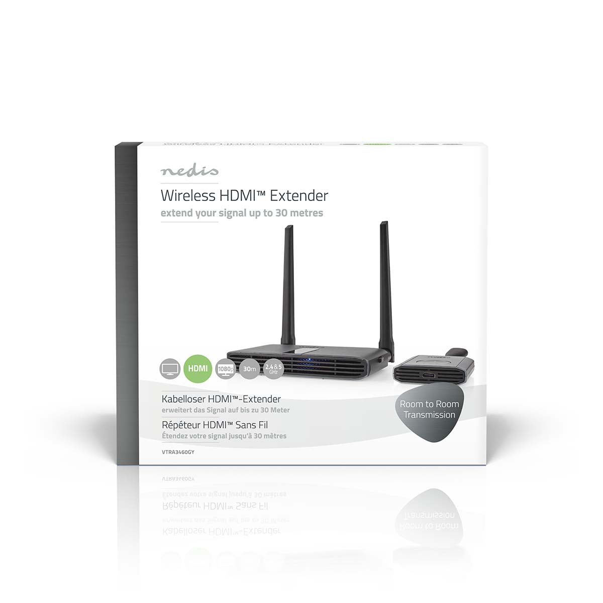 Wireless HDMI ™ Übertrager | WLAN | 2400-5000 MHz | 30.0 m (Sichtlinie) | Maximale Auflösung: Full HD 1080p | 1.65 Gbps | IR-Rücksendefunktion | Grau