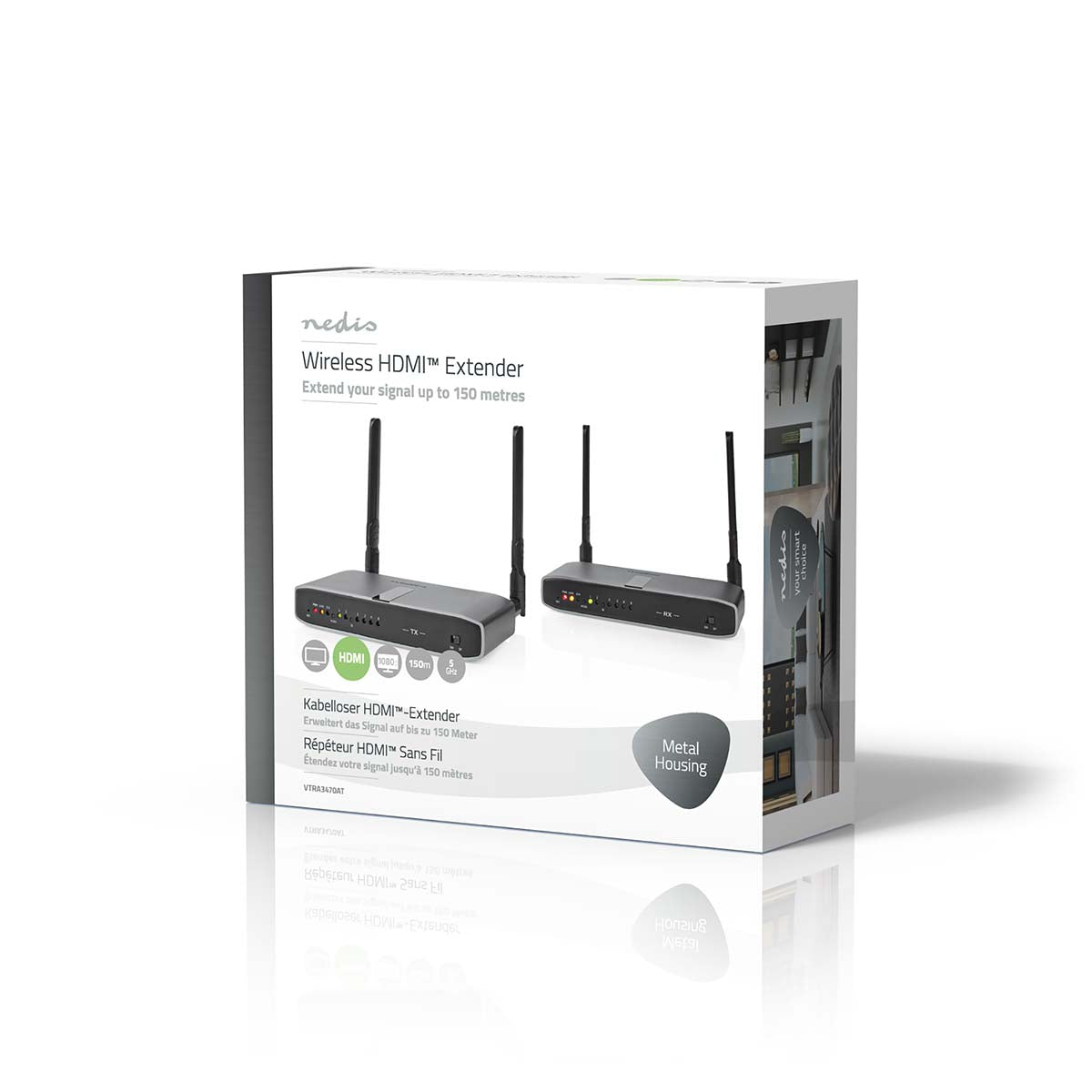 Wireless HDMI ™ Übertrager | WLAN | 5.15 - 5.85 MHz | 100.0 m (Sichtlinie) | Maximale Auflösung: Full HD 1080p | 6.75 Gbps | IR-Rücksendefunktion | ABS | Anthrazit