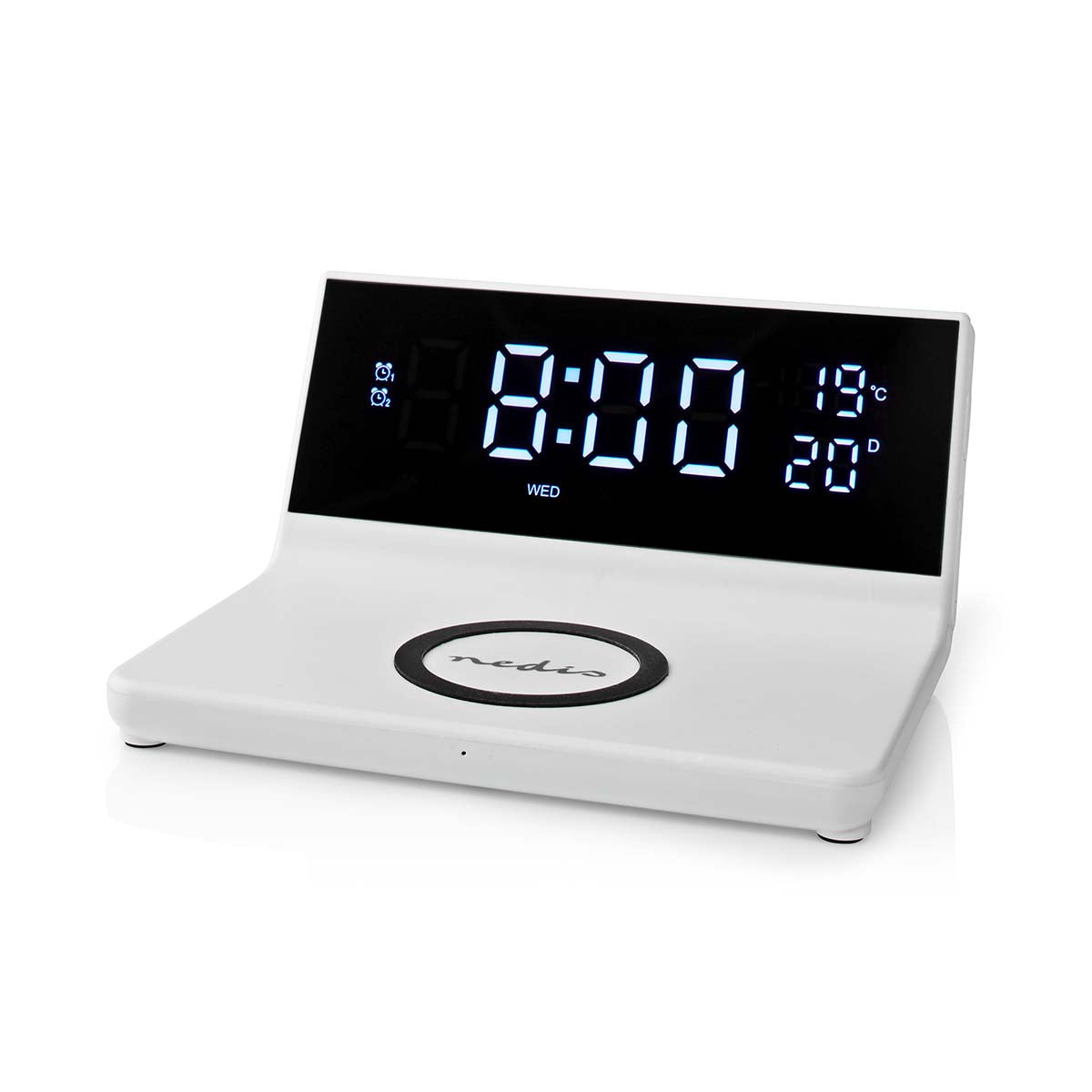 Wecker Kabelloses Ladegreät | Qi zertifiziert | 5 / 7.5 / 10 / 15 W | USB-A Stecker | 2 Alarmzeiten | Snooze-Funktion