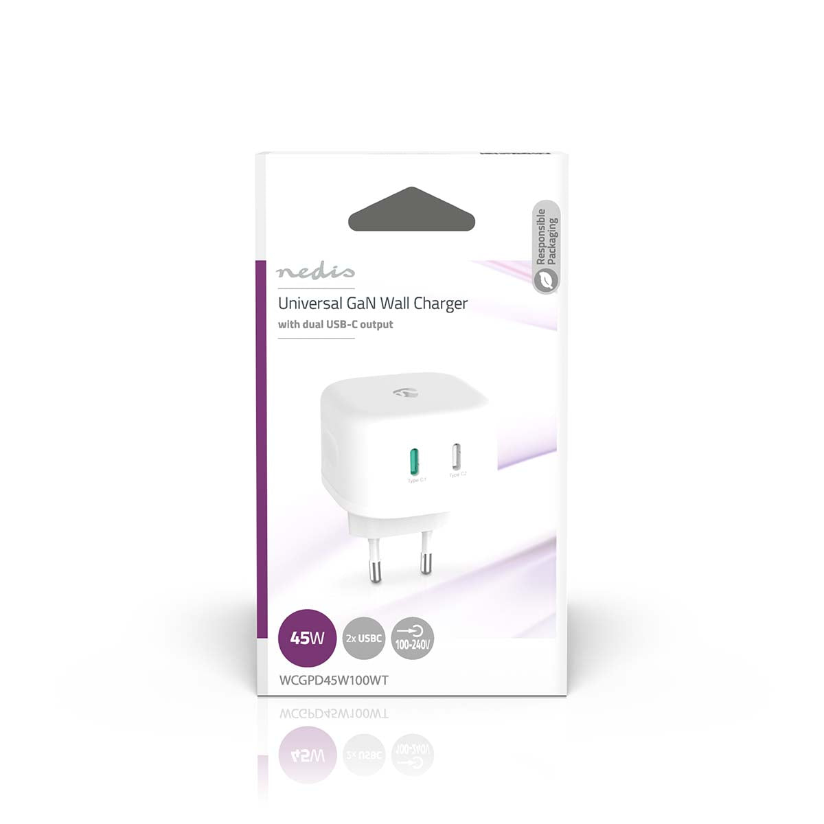 Netzladegerät | 45 W | GaN | Schnellladefunktion | 2.25 A / 3.0 A | Anzahl der Ausgänge: 2 | 2x USB-C™ | Automatische Spannungswahl