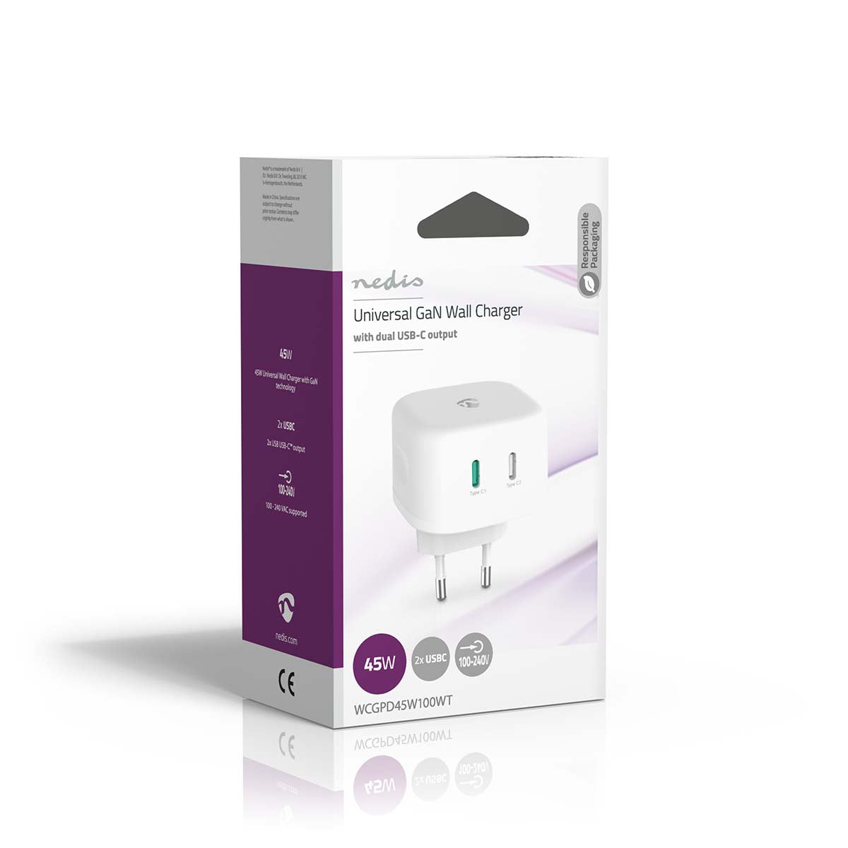 Netzladegerät | 45 W | GaN | Schnellladefunktion | 2.25 A / 3.0 A | Anzahl der Ausgänge: 2 | 2x USB-C™ | Automatische Spannungswahl