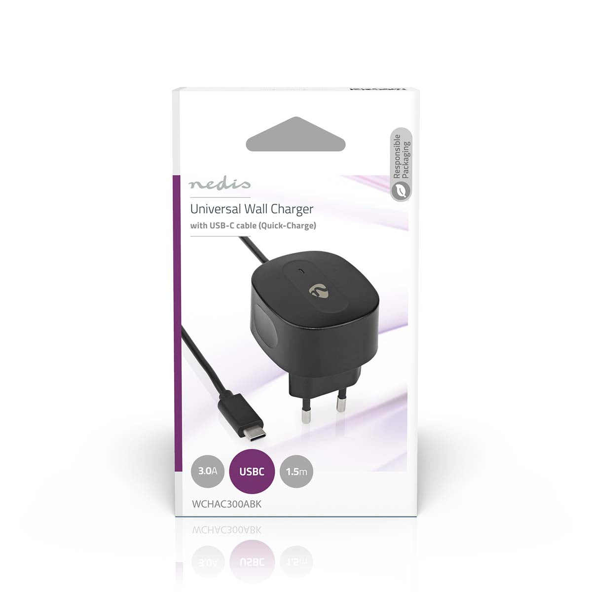 Netzladegerät | 15 W | Schnellladefunktion | 1x 3.0 A | Anzahl der Ausgänge: 1 | USB-C™ (Fixed) Kabel | 1.50 m | Single Voltage Output